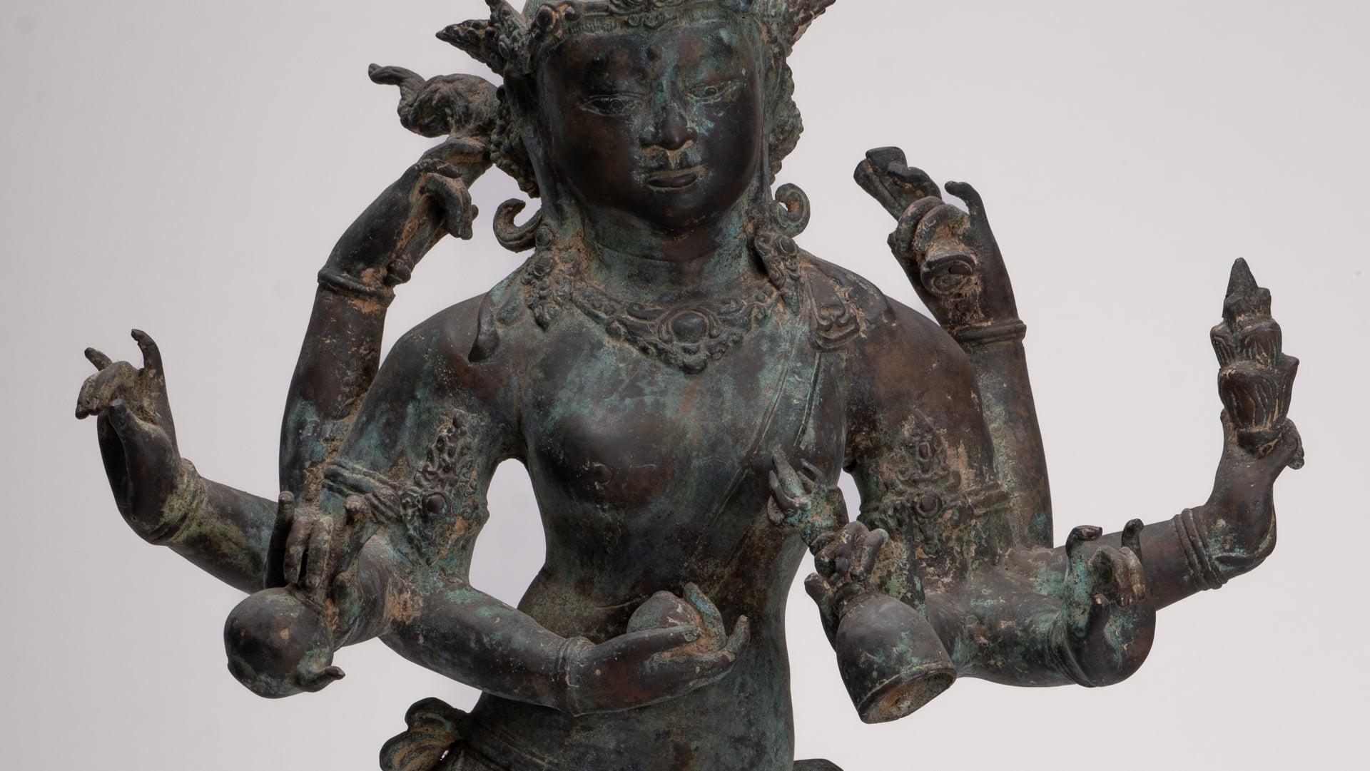 Parvati Statue - Antique Indonesian Style Bronze Javanese Parvati Torso - 72cm/29"