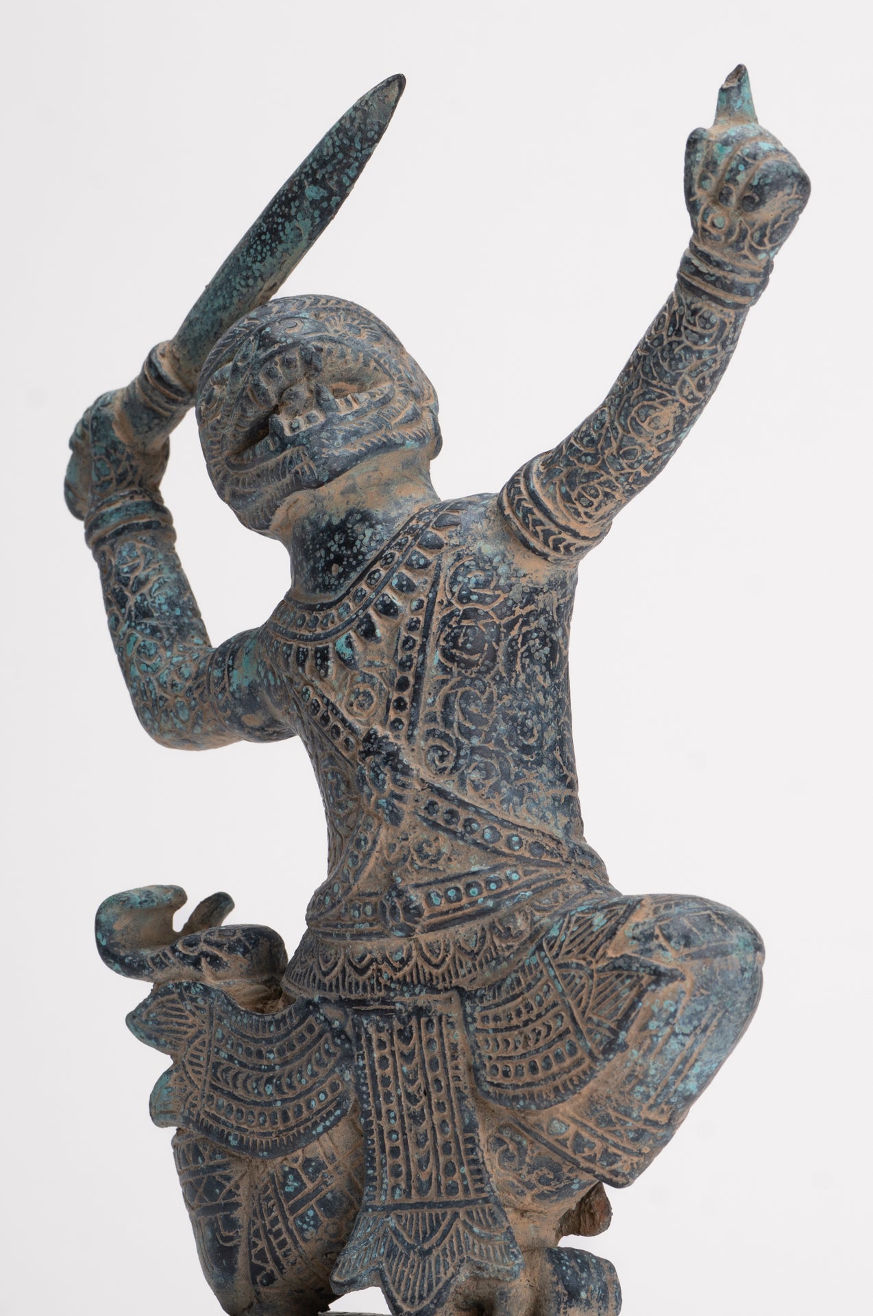 Antique Khmer Bayon Style Bronze Hanuman Warrior Statue – Sword-Bearing Monkey General - 23.5cm/9" Tall