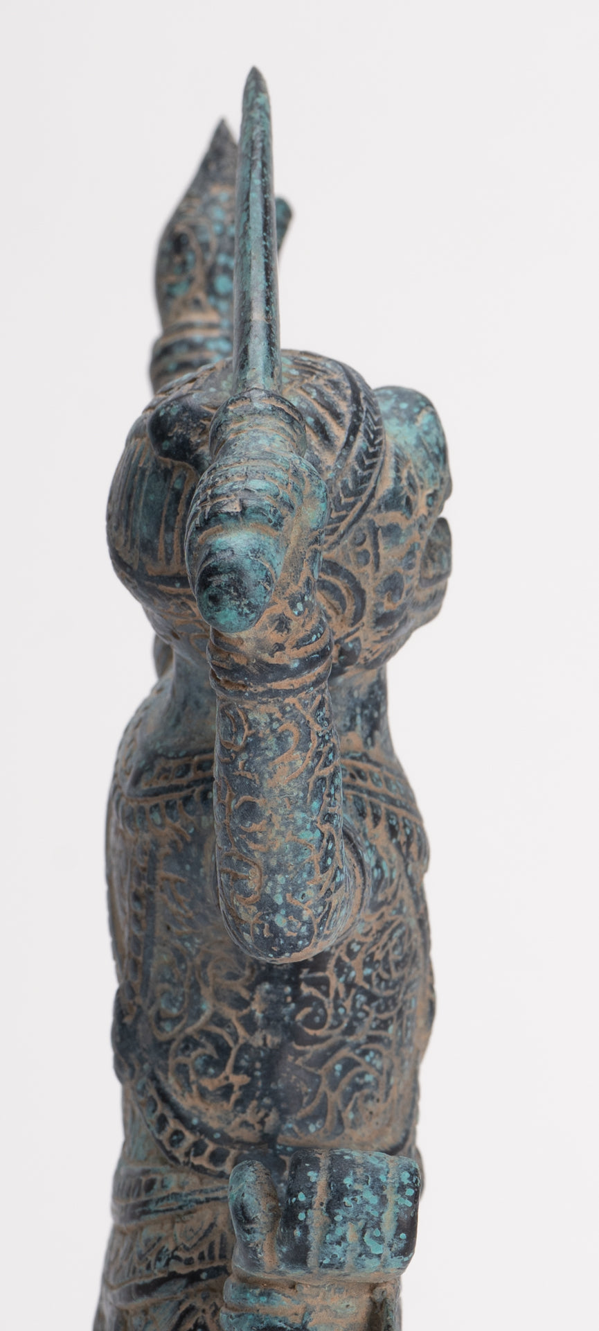 Antique Khmer Bayon Style Bronze Hanuman Warrior Statue – Sword-Bearing Monkey General - 23.5cm/9" Tall