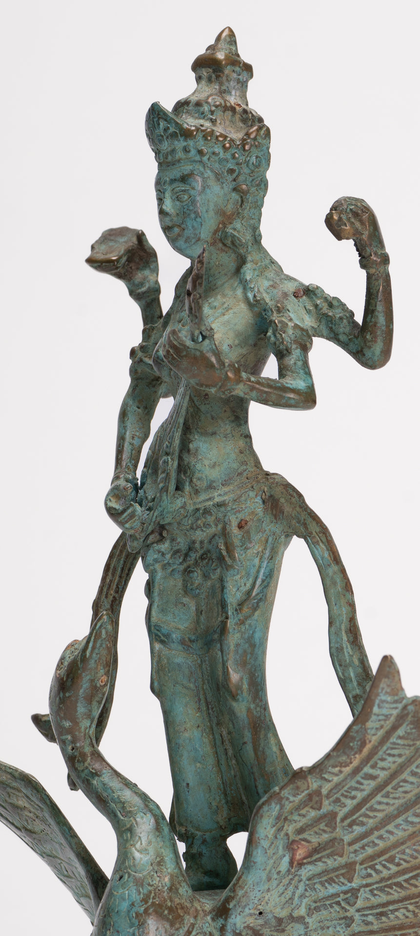 Antique Indonesian Style Bronze Javanese Saraswati Statue - 26cm/10"