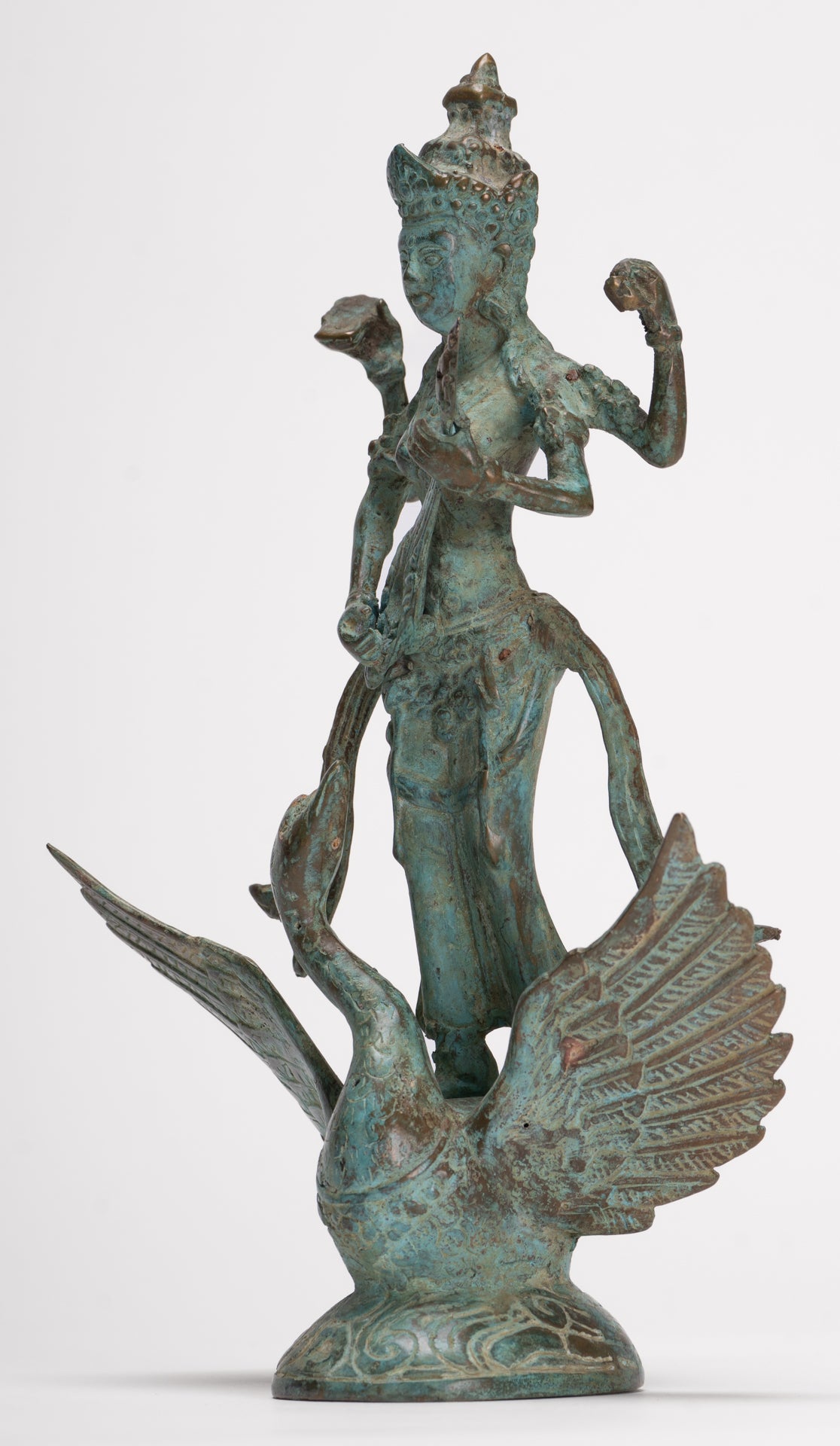 Antique Indonesian Style Bronze Javanese Saraswati Statue - 26cm/10"