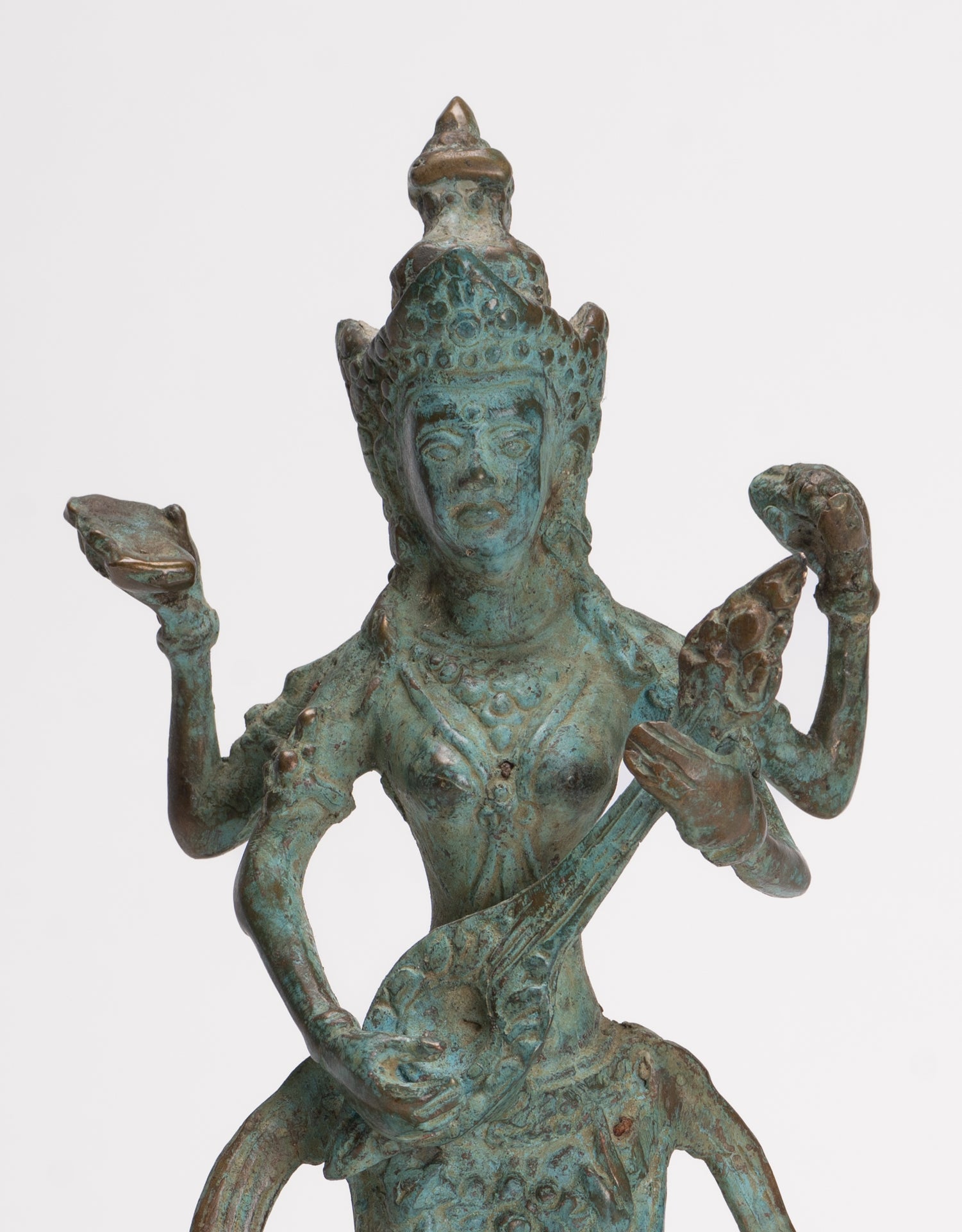 Antique Indonesian Style Bronze Javanese Saraswati Statue - 26cm/10"