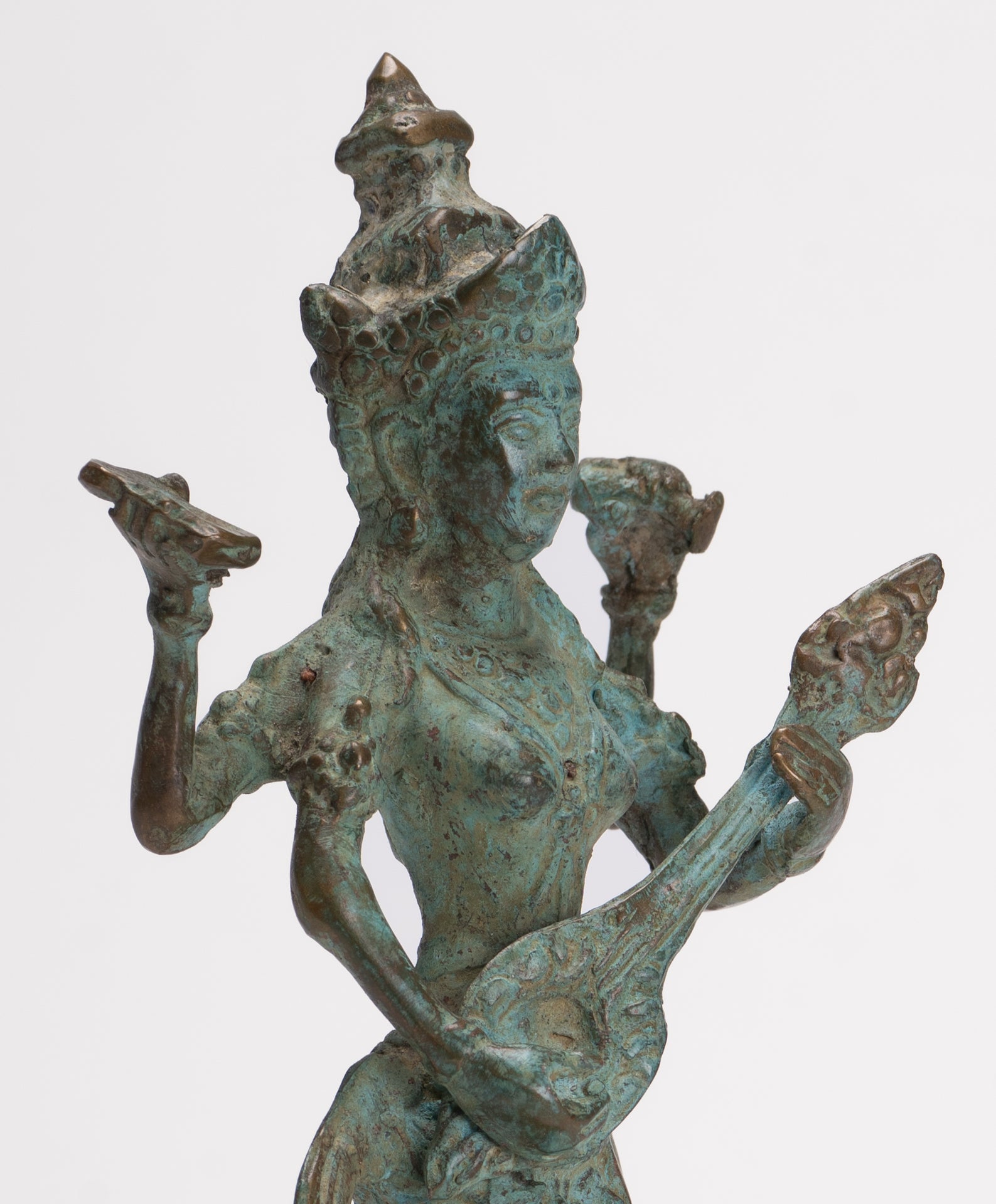 Antique Indonesian Style Bronze Javanese Saraswati Statue - 26cm/10"