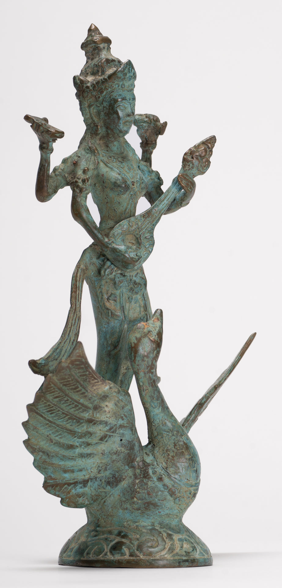 Antique Indonesian Style Bronze Javanese Saraswati Statue - 26cm/10"