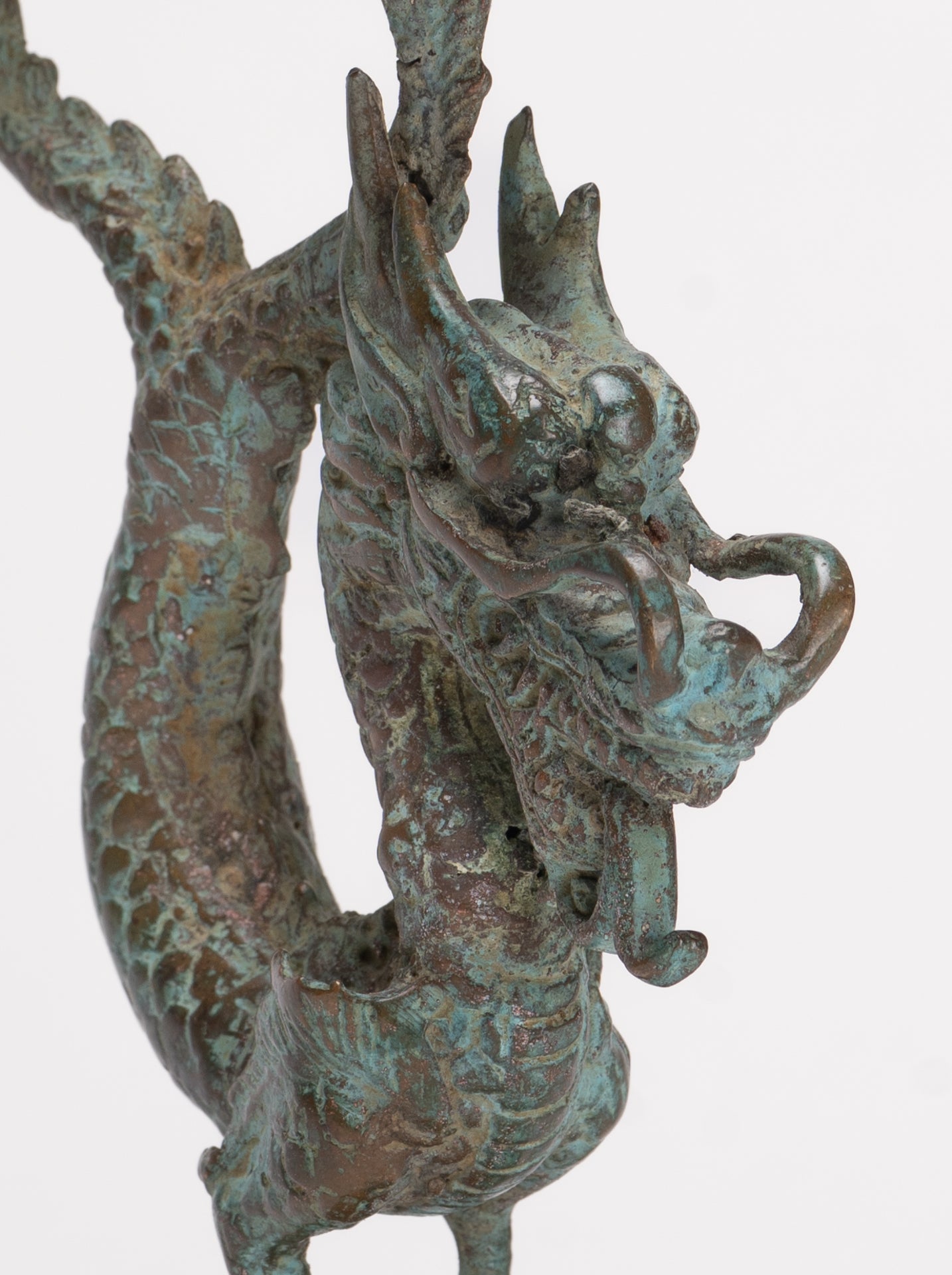 Antique Chinese Style Bronze Dragon Candle Holder - 17.5cm/7"