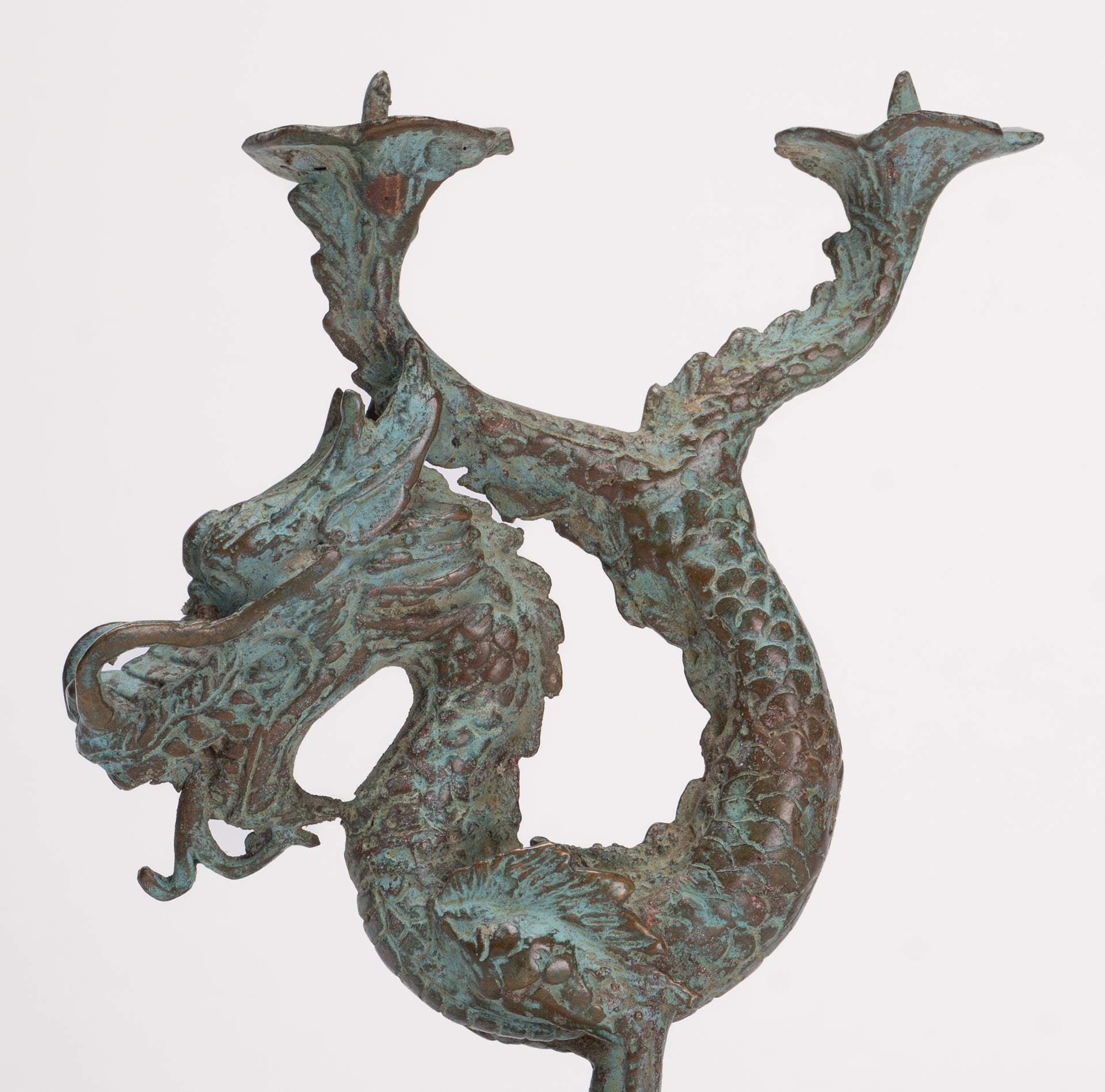 Antique Chinese Style Bronze Dragon Candle Holder - 17.5cm/7"