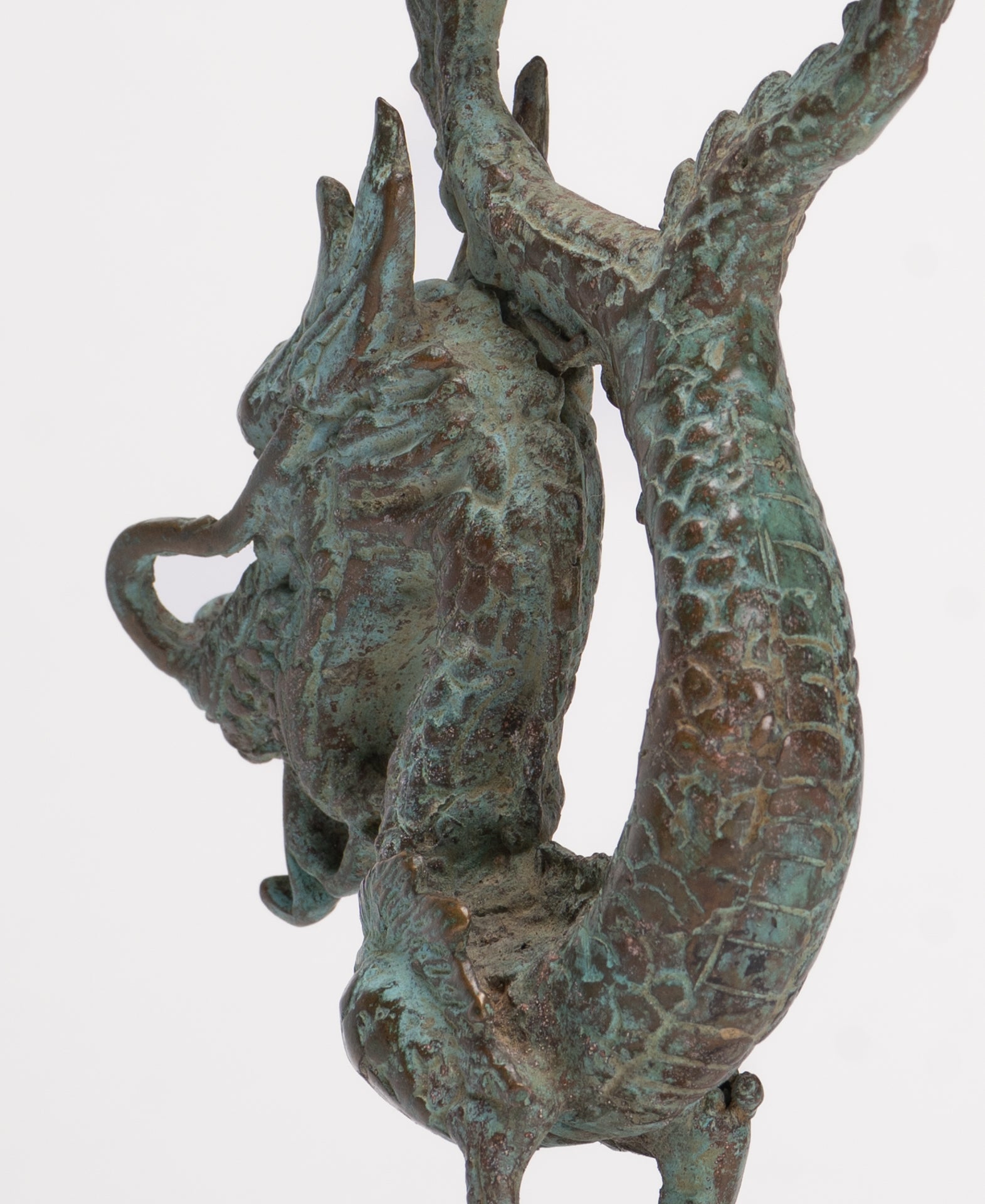 Antique Chinese Style Bronze Dragon Candle Holder - 17.5cm/7"