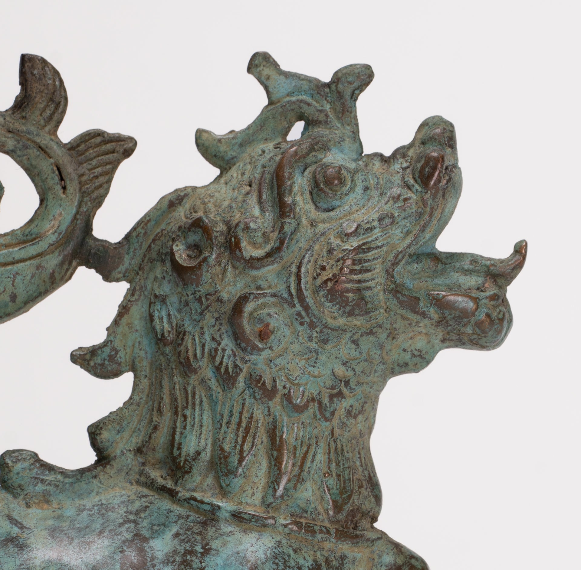 Antique Indonesian Style Bronze Singha Temple Guardian or Lion - 14cm/6"