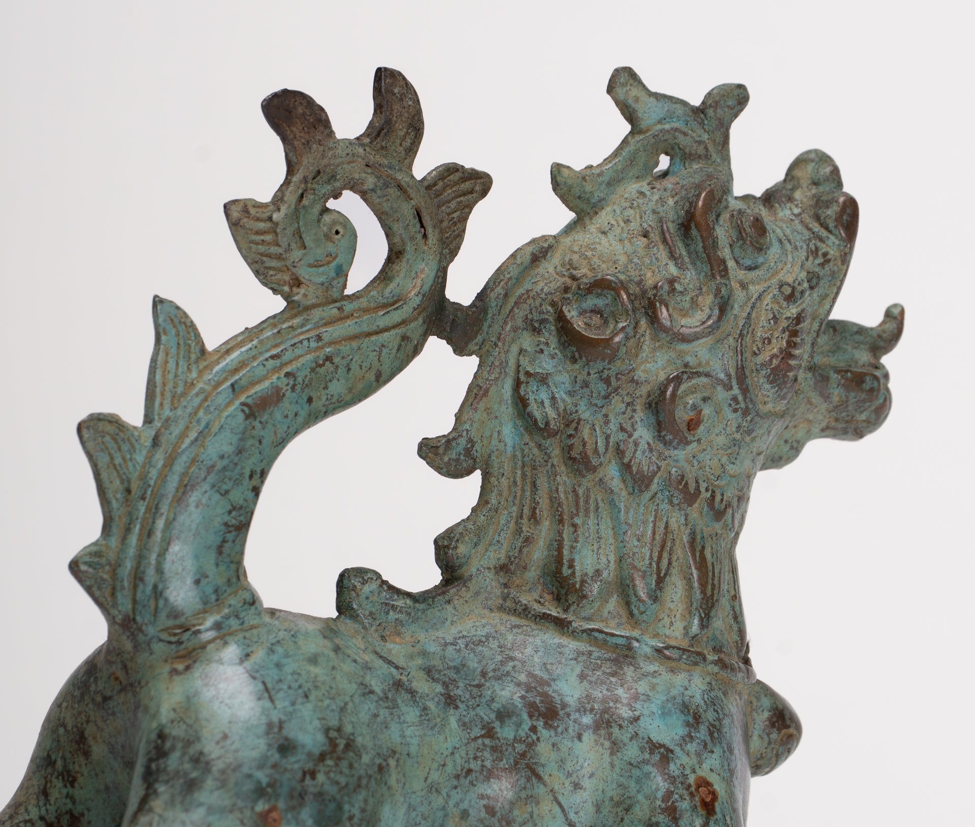 Antique Indonesian Style Bronze Singha Temple Guardian or Lion - 14cm/6"
