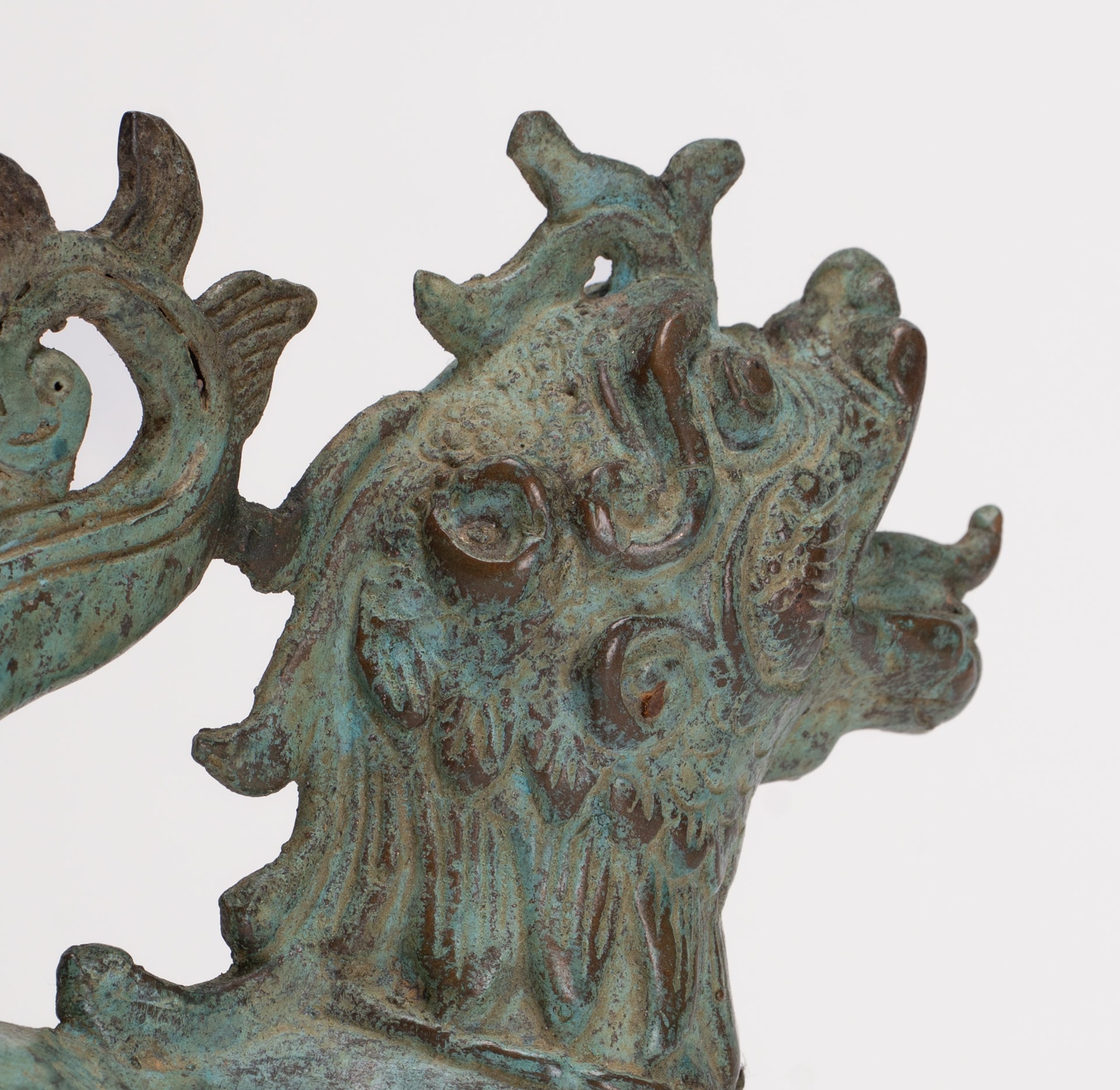 Antique Indonesian Style Bronze Singha Temple Guardian or Lion - 14cm/6"