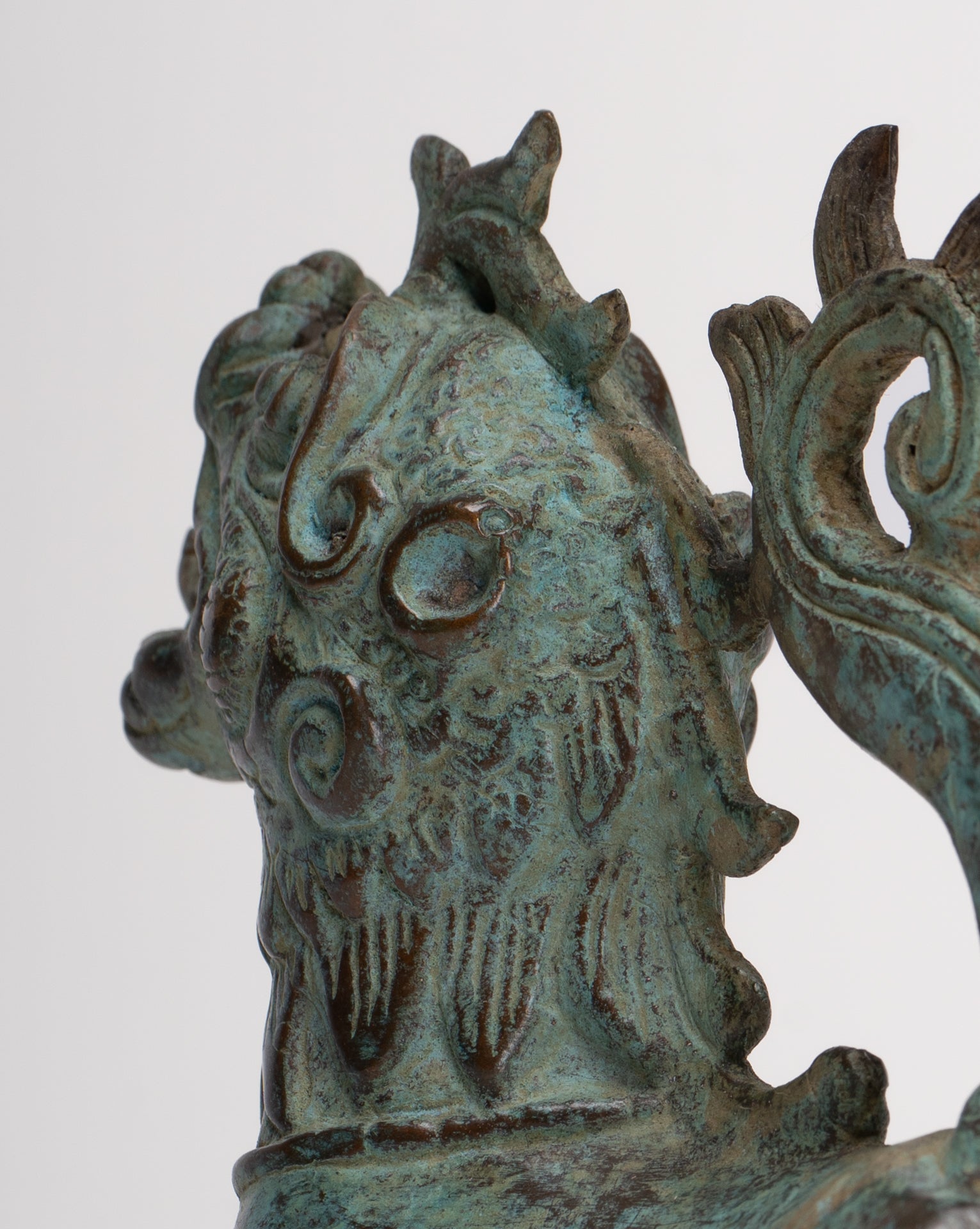 Antique Indonesian Style Bronze Singha Temple Guardian or Lion - 14cm/6"