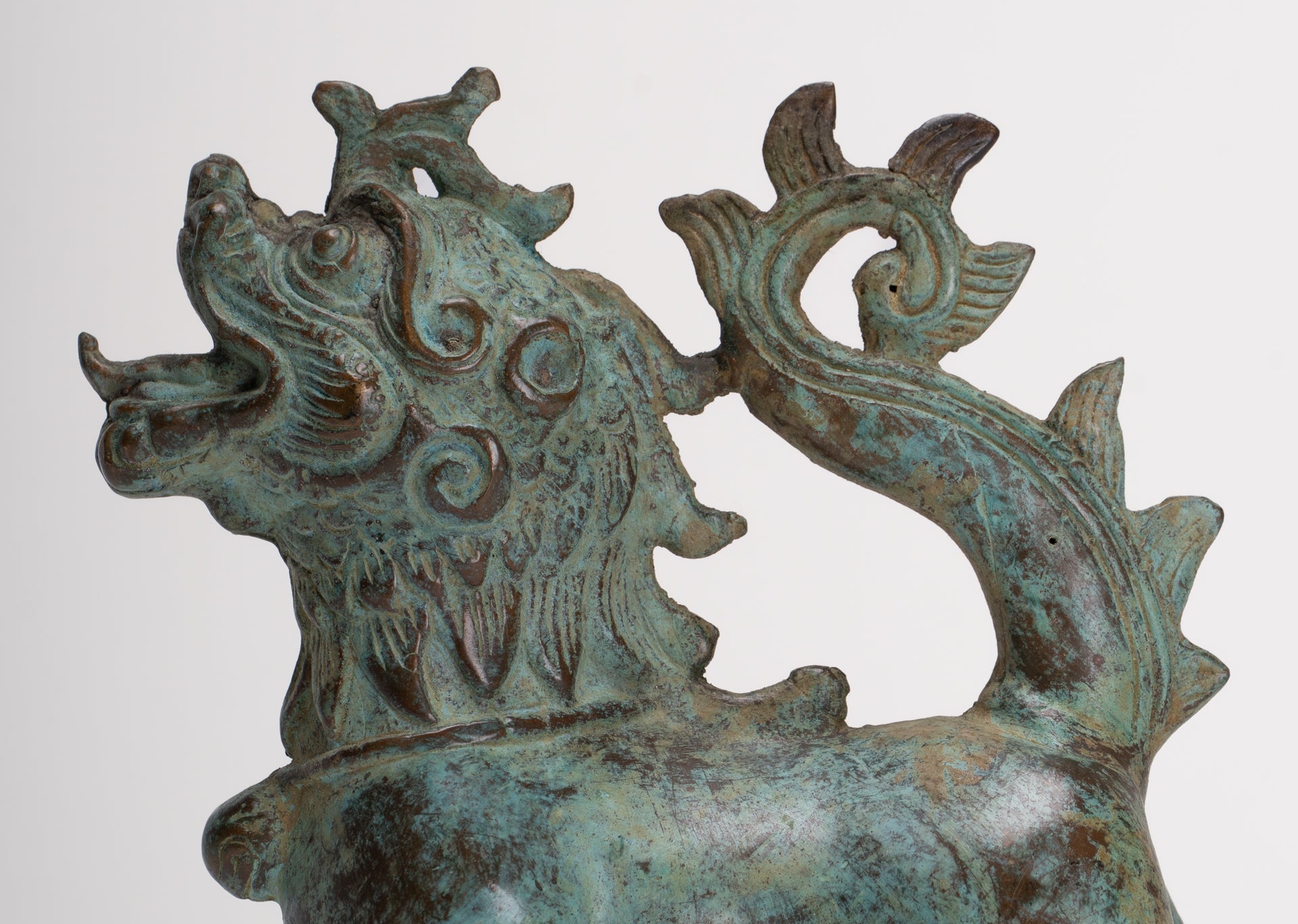 Antique Indonesian Style Bronze Singha Temple Guardian or Lion - 14cm/6"