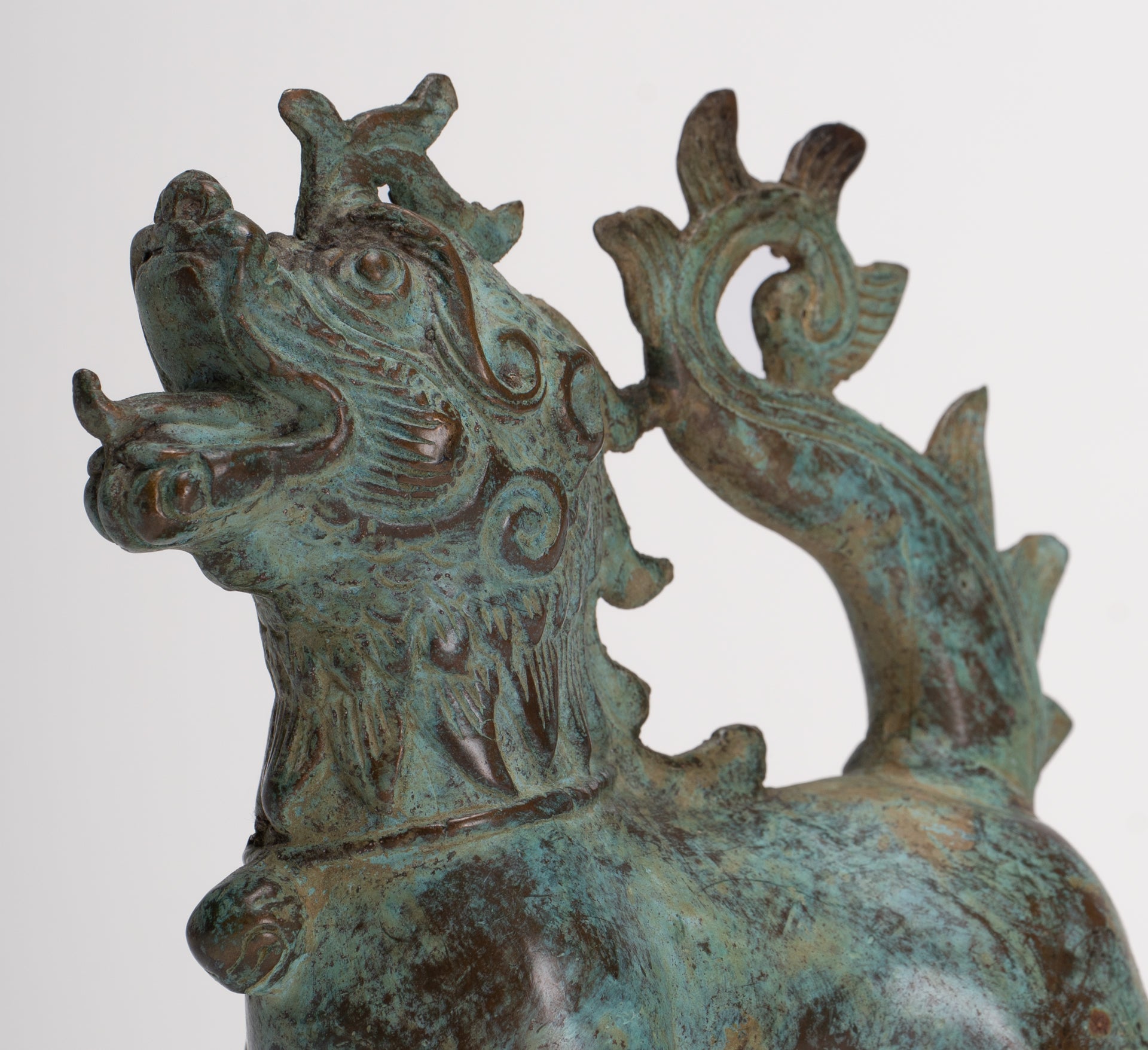 Antique Indonesian Style Bronze Singha Temple Guardian or Lion - 14cm/6"