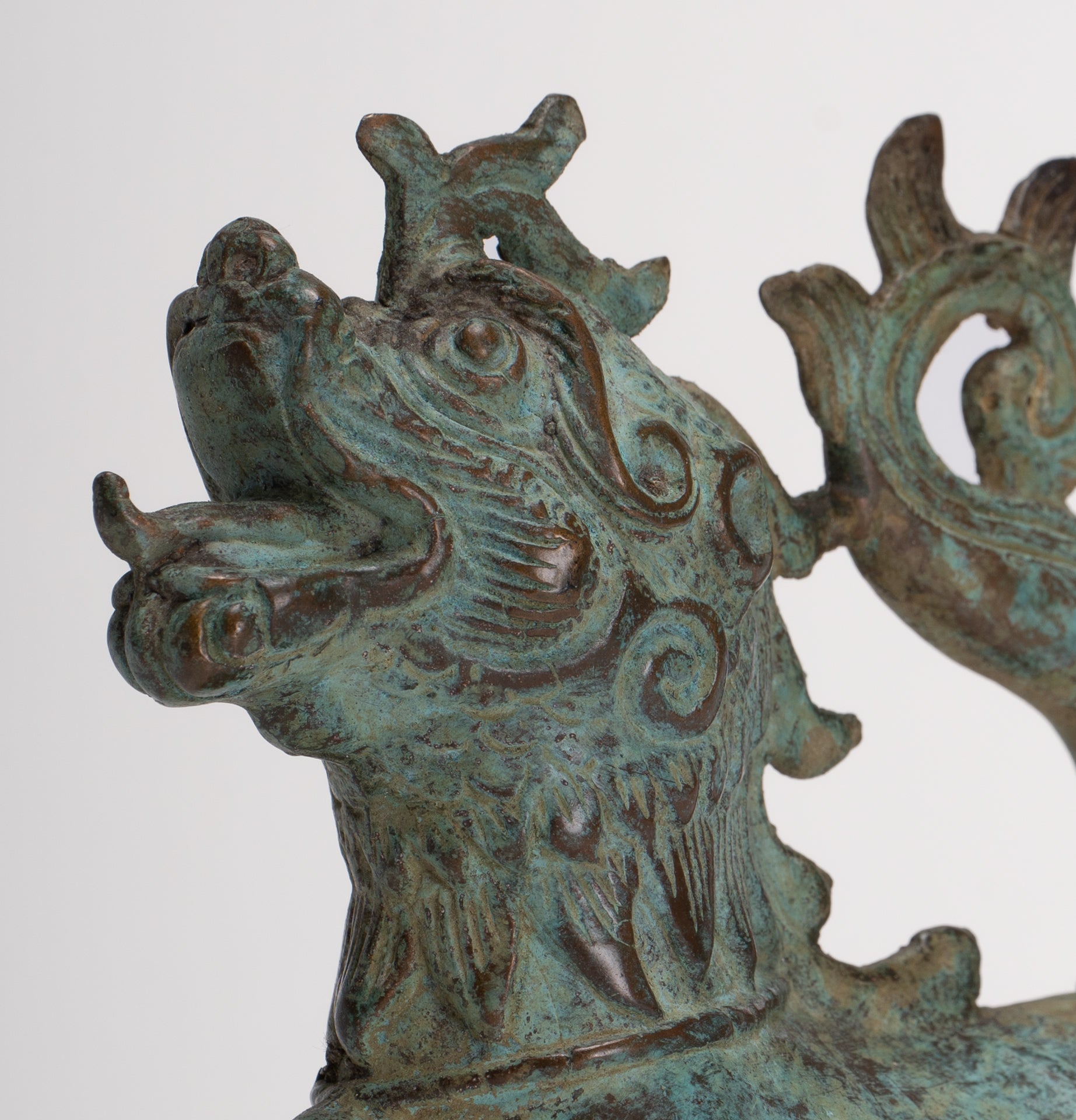 Antique Indonesian Style Bronze Singha Temple Guardian or Lion - 14cm/6"