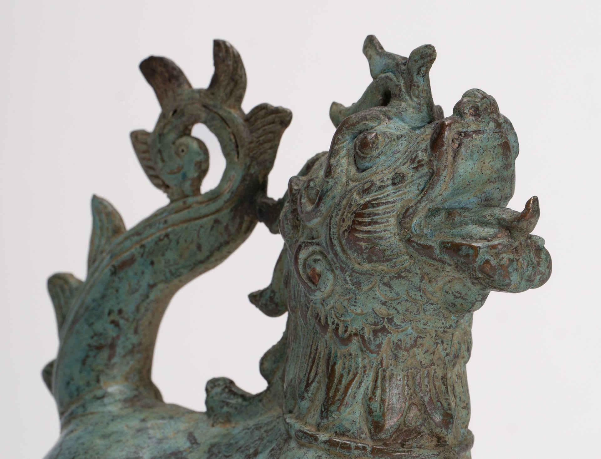 Antique Indonesian Style Bronze Singha Temple Guardian or Lion - 14cm/6"