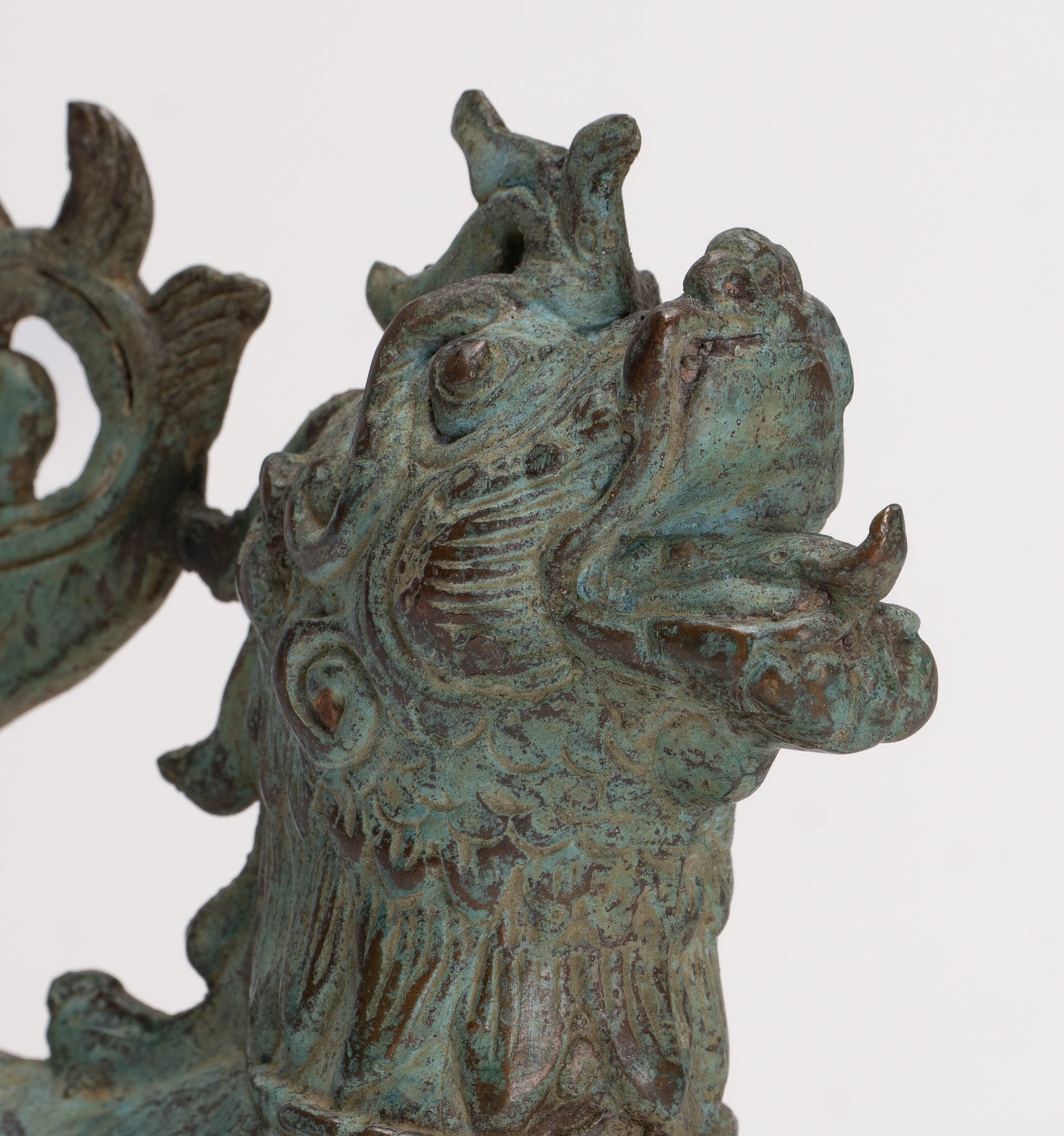Antique Indonesian Style Bronze Singha Temple Guardian or Lion - 14cm/6"