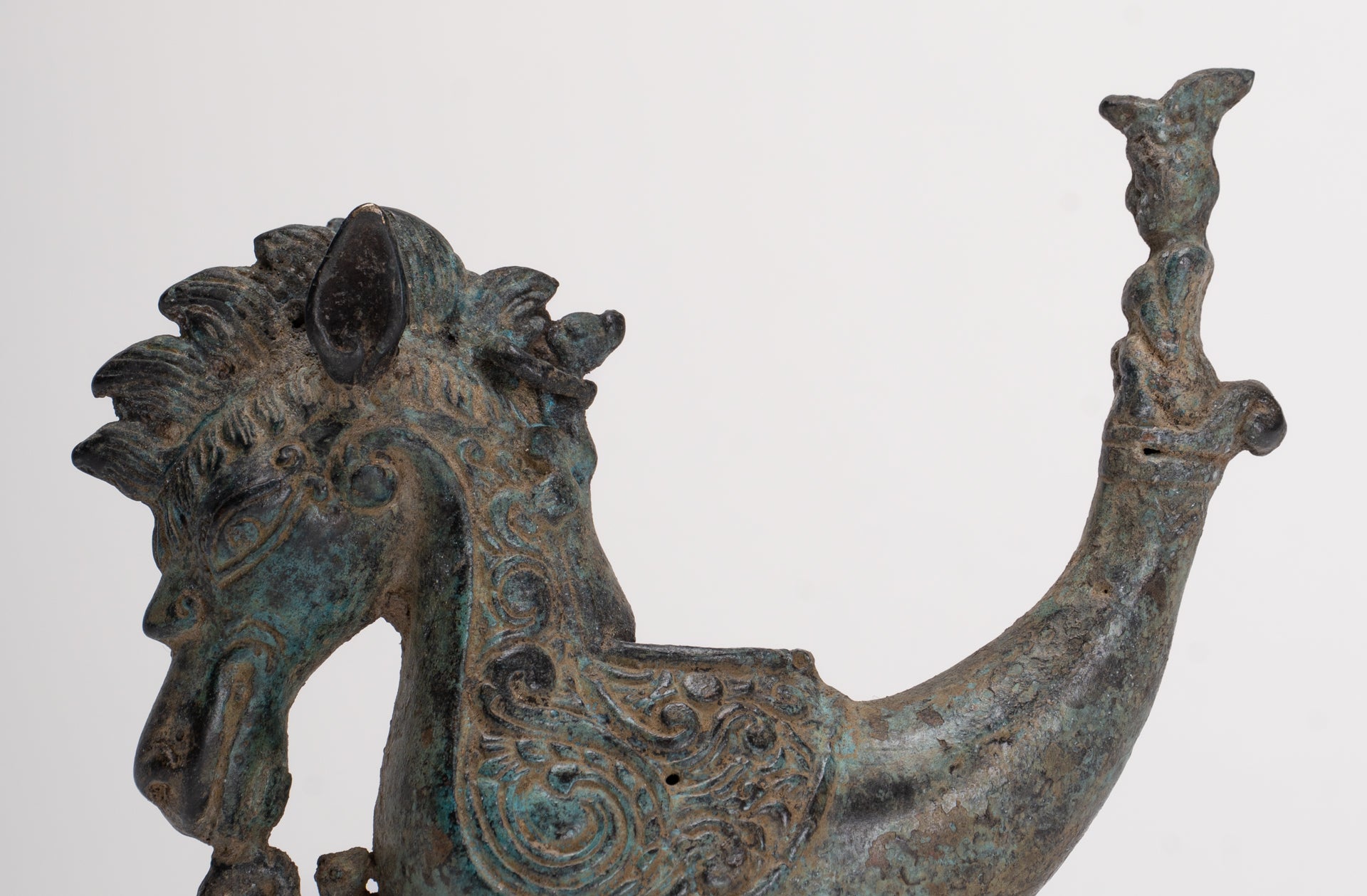 Antique Indonesian Style Bronze Seahorse Censer or Incense Burner and Incense Stick Holder - 10cm/4" Tall