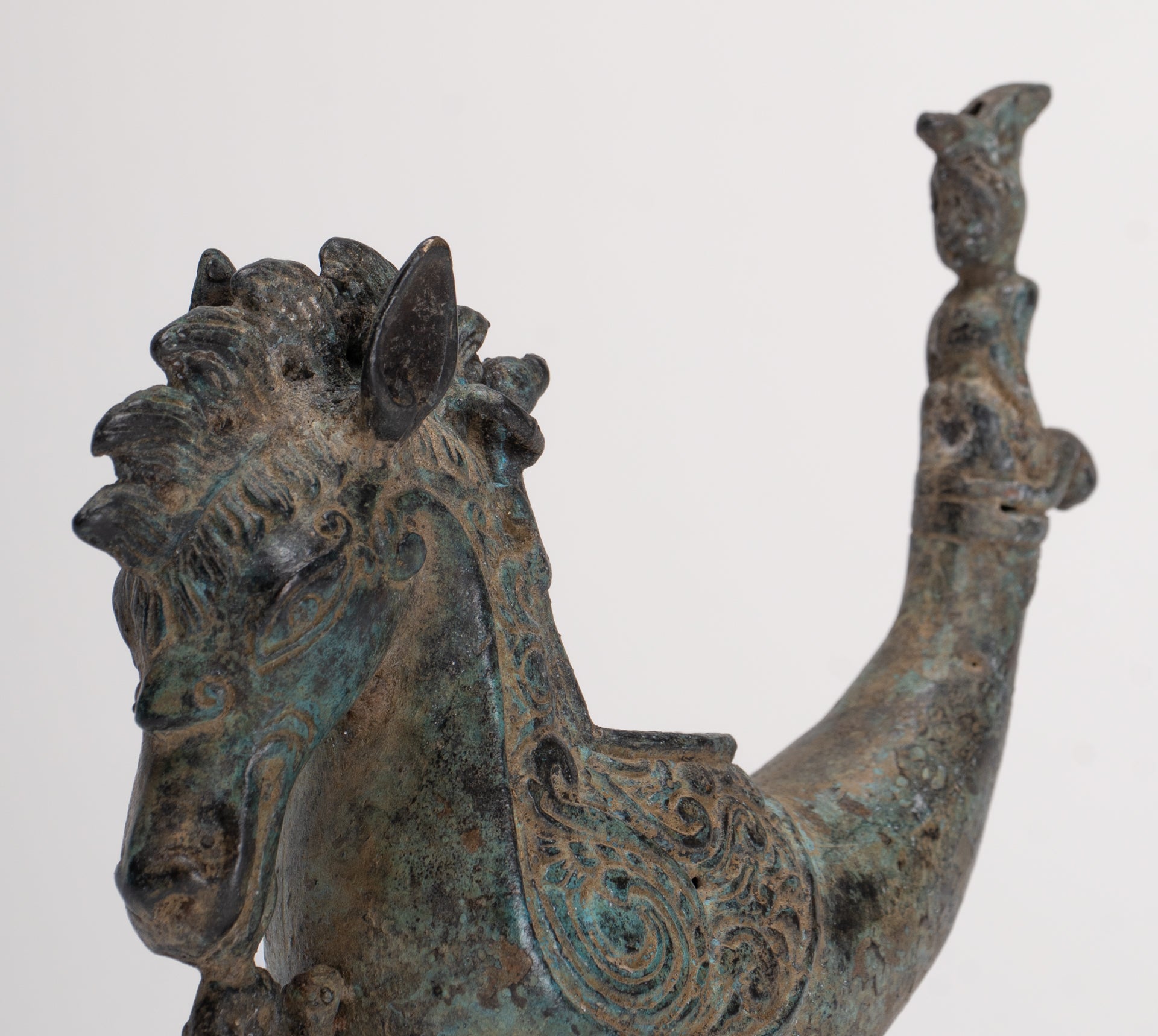 Antique Indonesian Style Bronze Seahorse Censer or Incense Burner and Incense Stick Holder - 10cm/4" Tall