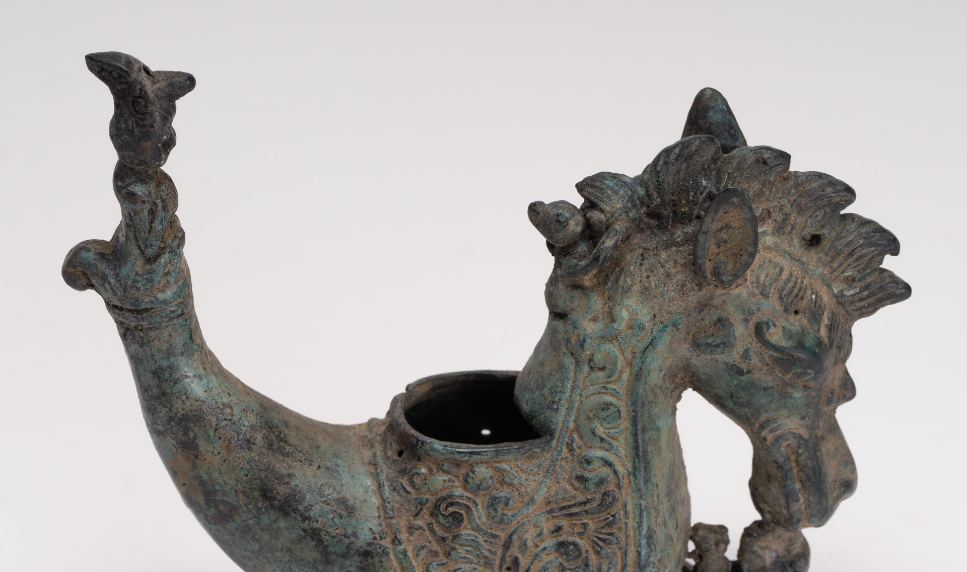 Antique Indonesian Style Bronze Seahorse Censer or Incense Burner and Incense Stick Holder - 10cm/4" Tall