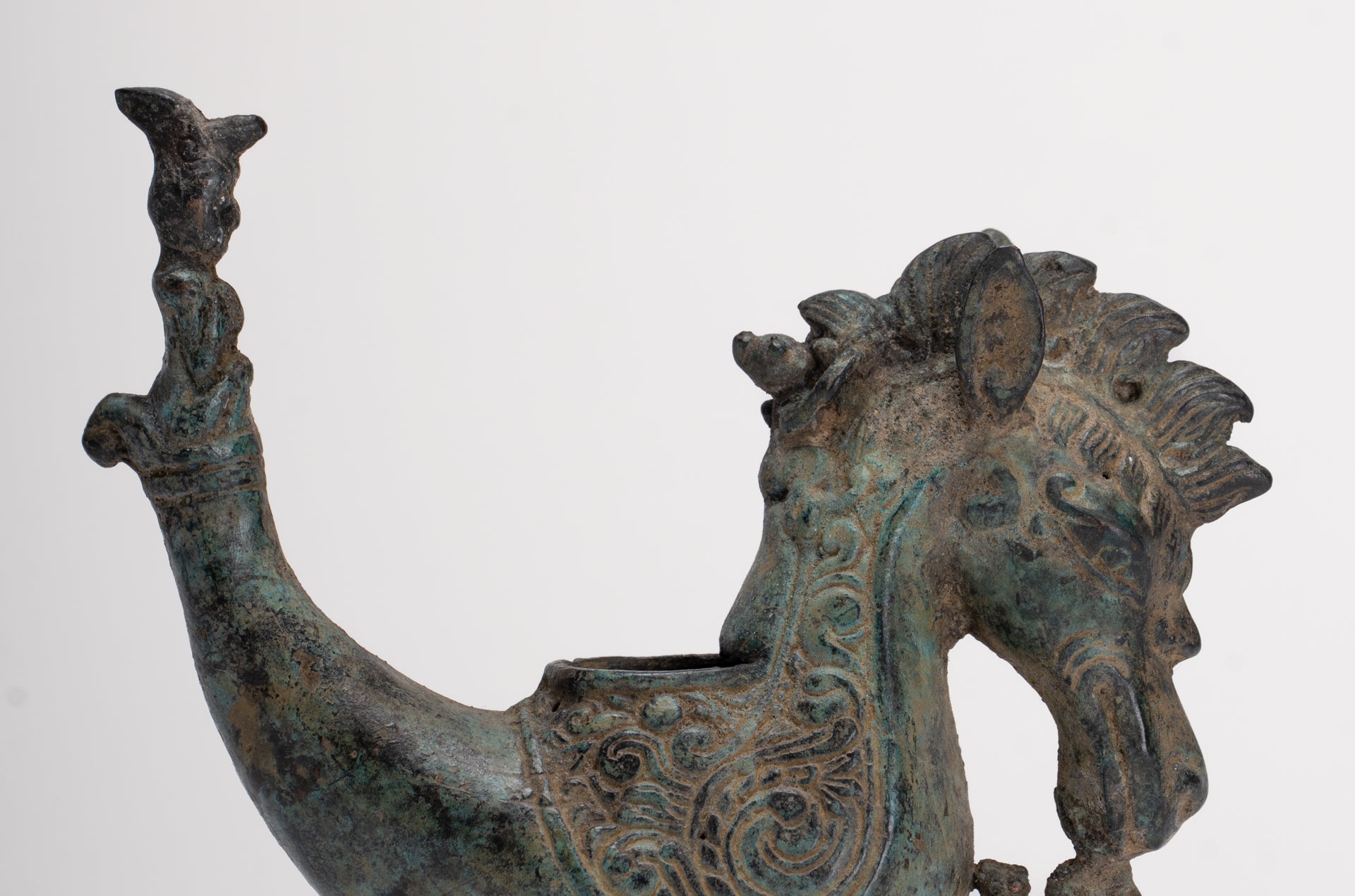 Antique Indonesian Style Bronze Seahorse Censer or Incense Burner and Incense Stick Holder - 10cm/4" Tall