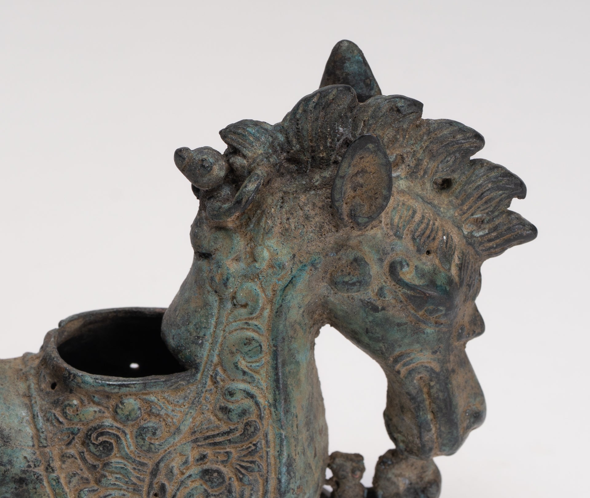 Antique Indonesian Style Bronze Seahorse Censer or Incense Burner and Incense Stick Holder - 10cm/4" Tall