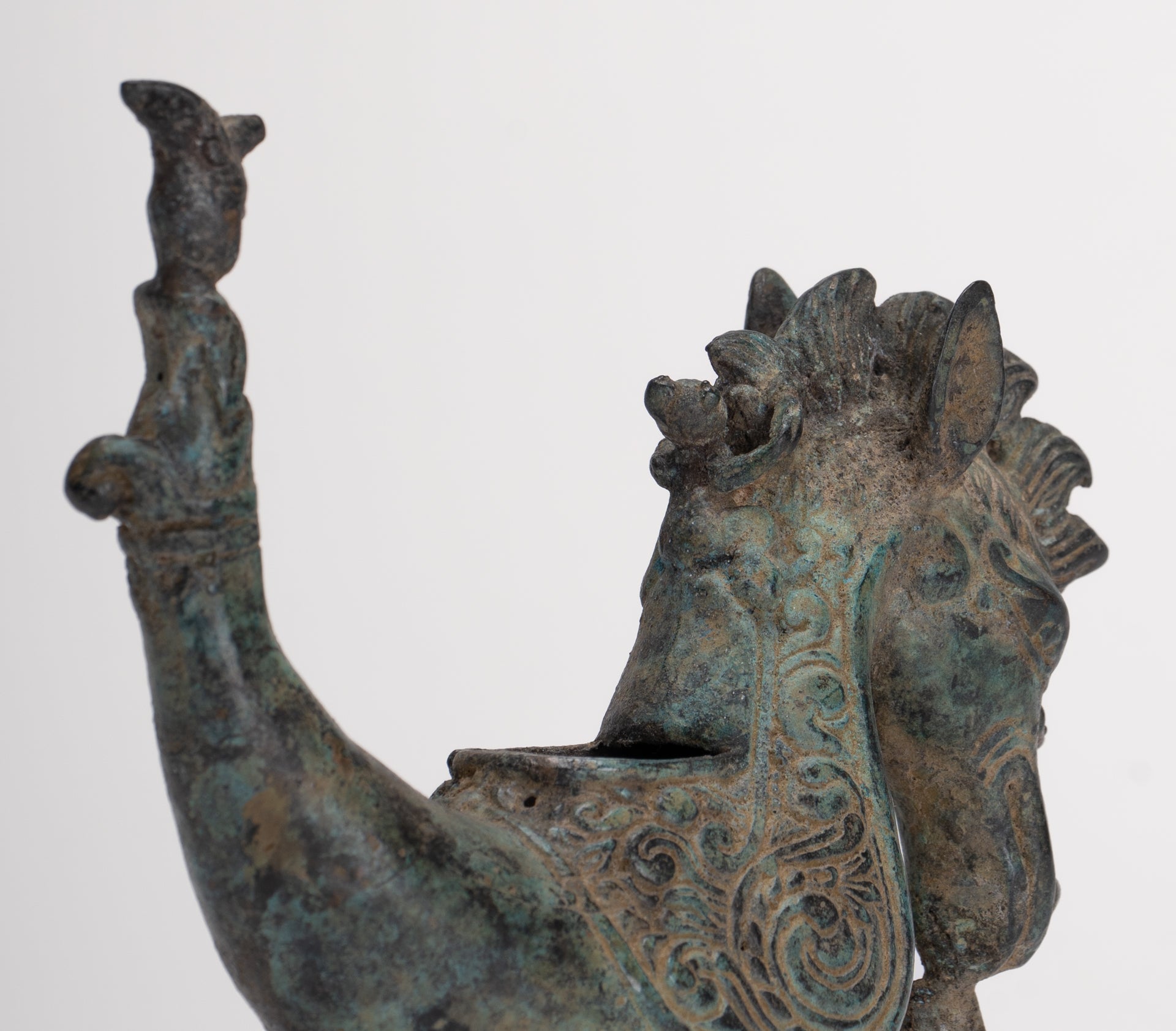Antique Indonesian Style Bronze Seahorse Censer or Incense Burner and Incense Stick Holder - 10cm/4" Tall