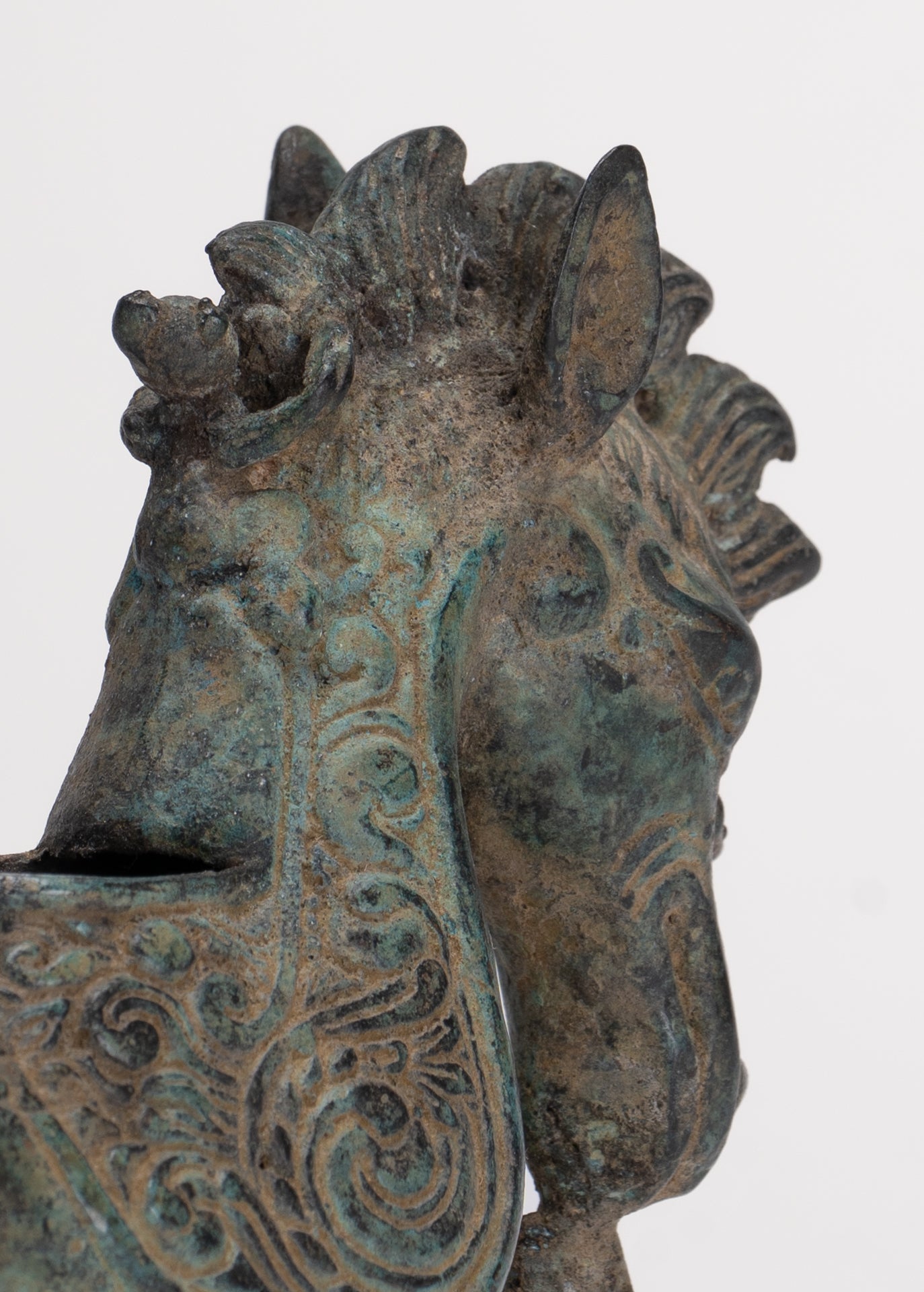Antique Indonesian Style Bronze Seahorse Censer or Incense Burner and Incense Stick Holder - 10cm/4" Tall