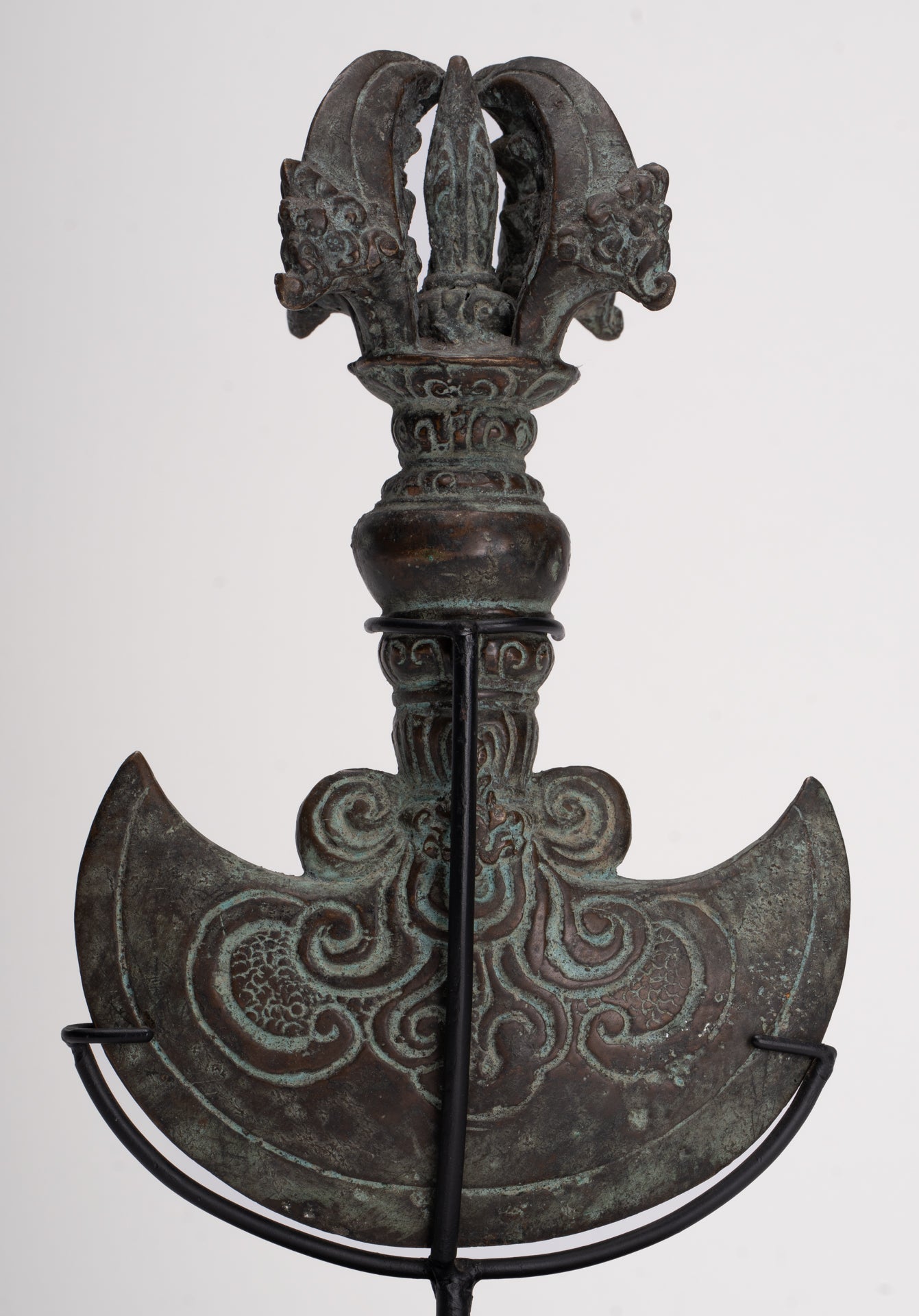Antique Indonesian Style Mounted Bronze Ceremonial Chandrasa Axe Head- 29cm/12"
