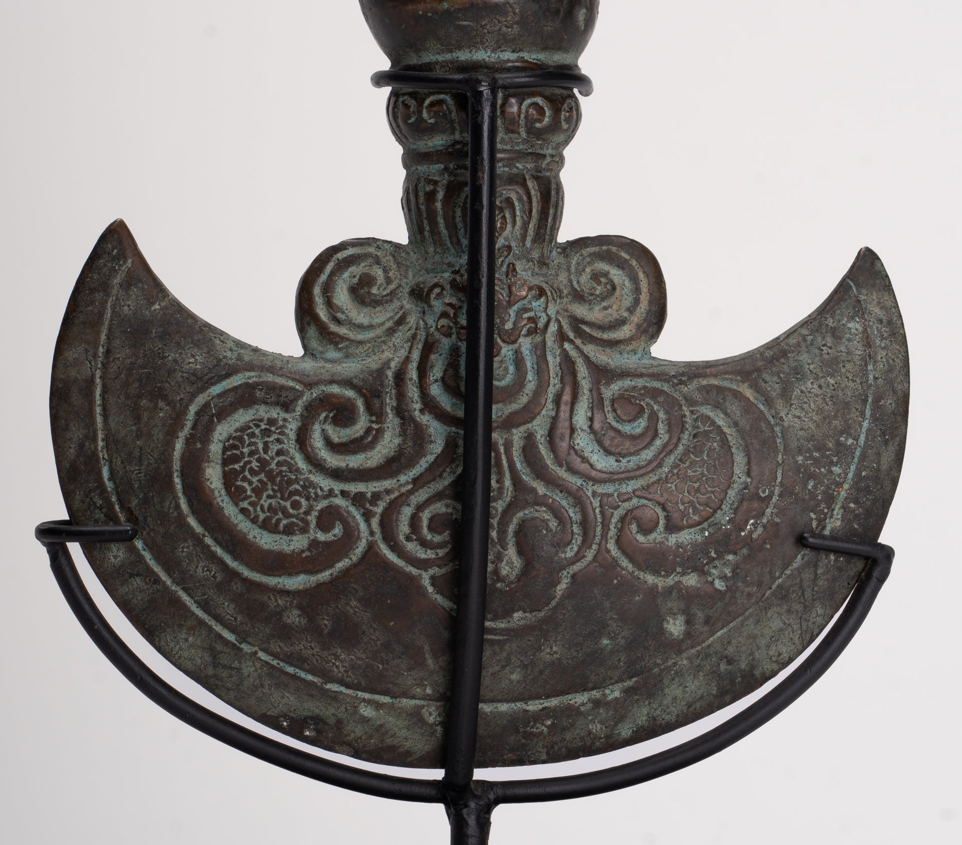 Antique Indonesian Style Mounted Bronze Ceremonial Chandrasa Axe Head- 29cm/12"