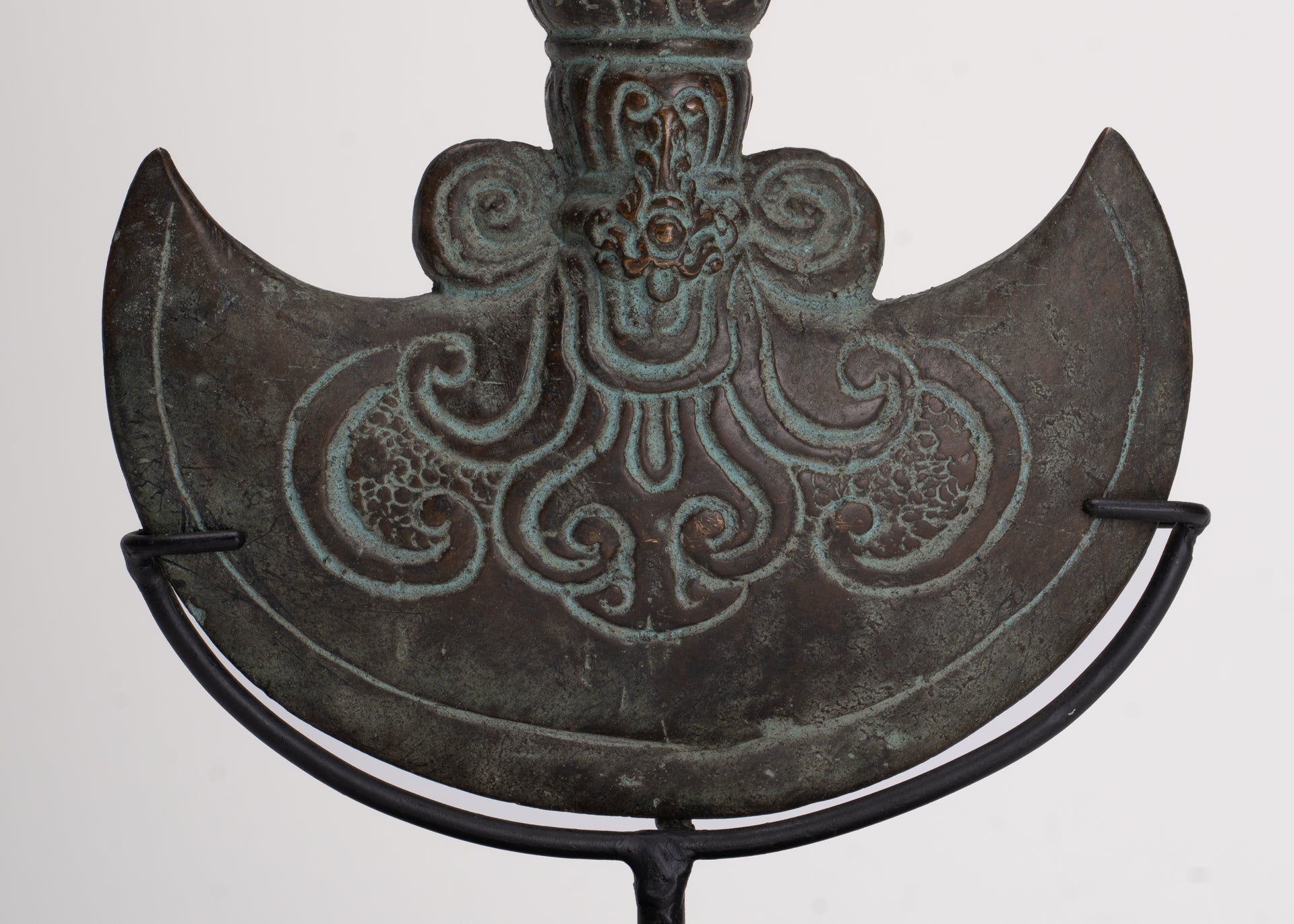 Antique Indonesian Style Mounted Bronze Ceremonial Chandrasa Axe Head- 29cm/12"