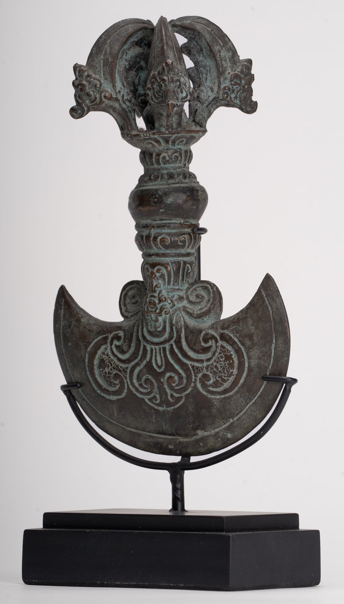 Antique Indonesian Style Mounted Bronze Ceremonial Chandrasa Axe Head- 29cm/12"
