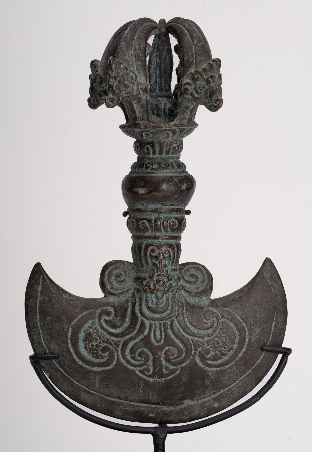 Antique Indonesian Style Mounted Bronze Ceremonial Chandrasa Axe Head- 29cm/12"