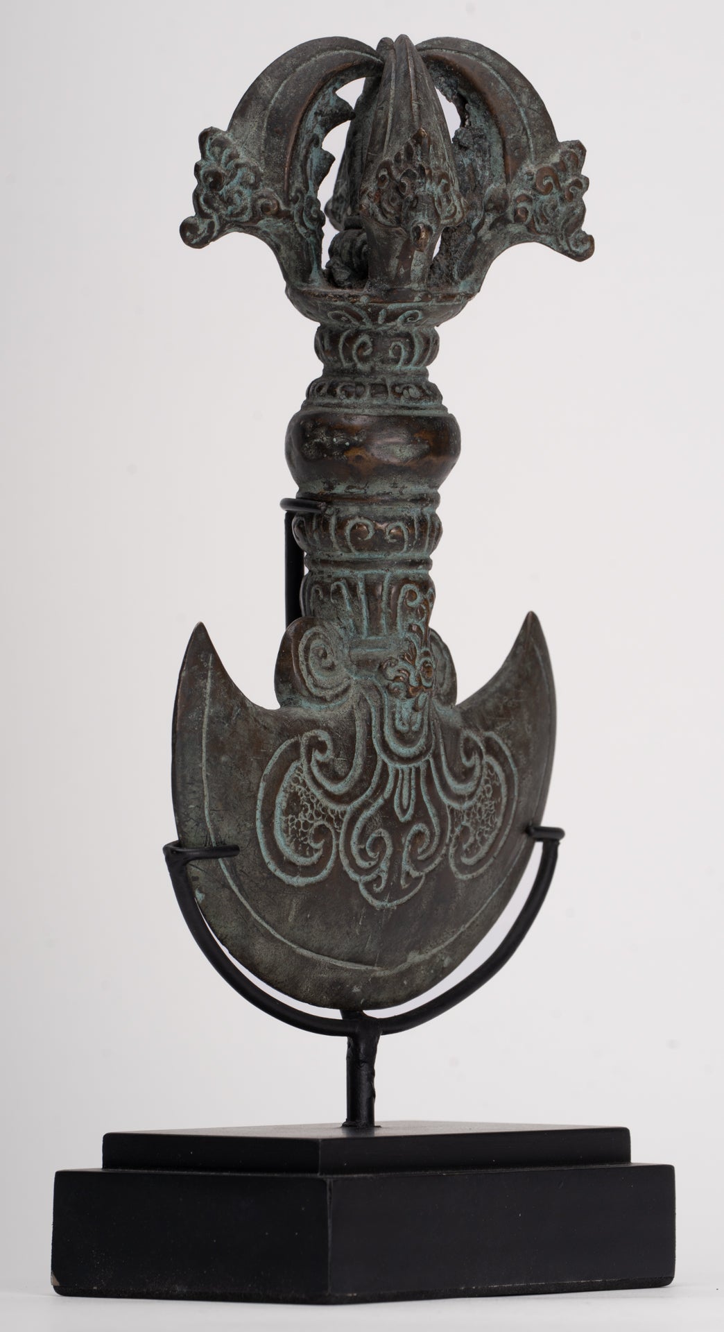Antique Indonesian Style Mounted Bronze Ceremonial Chandrasa Axe Head- 29cm/12"