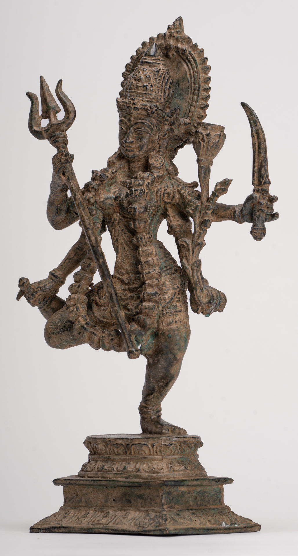 Kali Statue - Antique Java Style Majapahit Standing Bronze Kali or Mahakali Statue - 28cm/11"