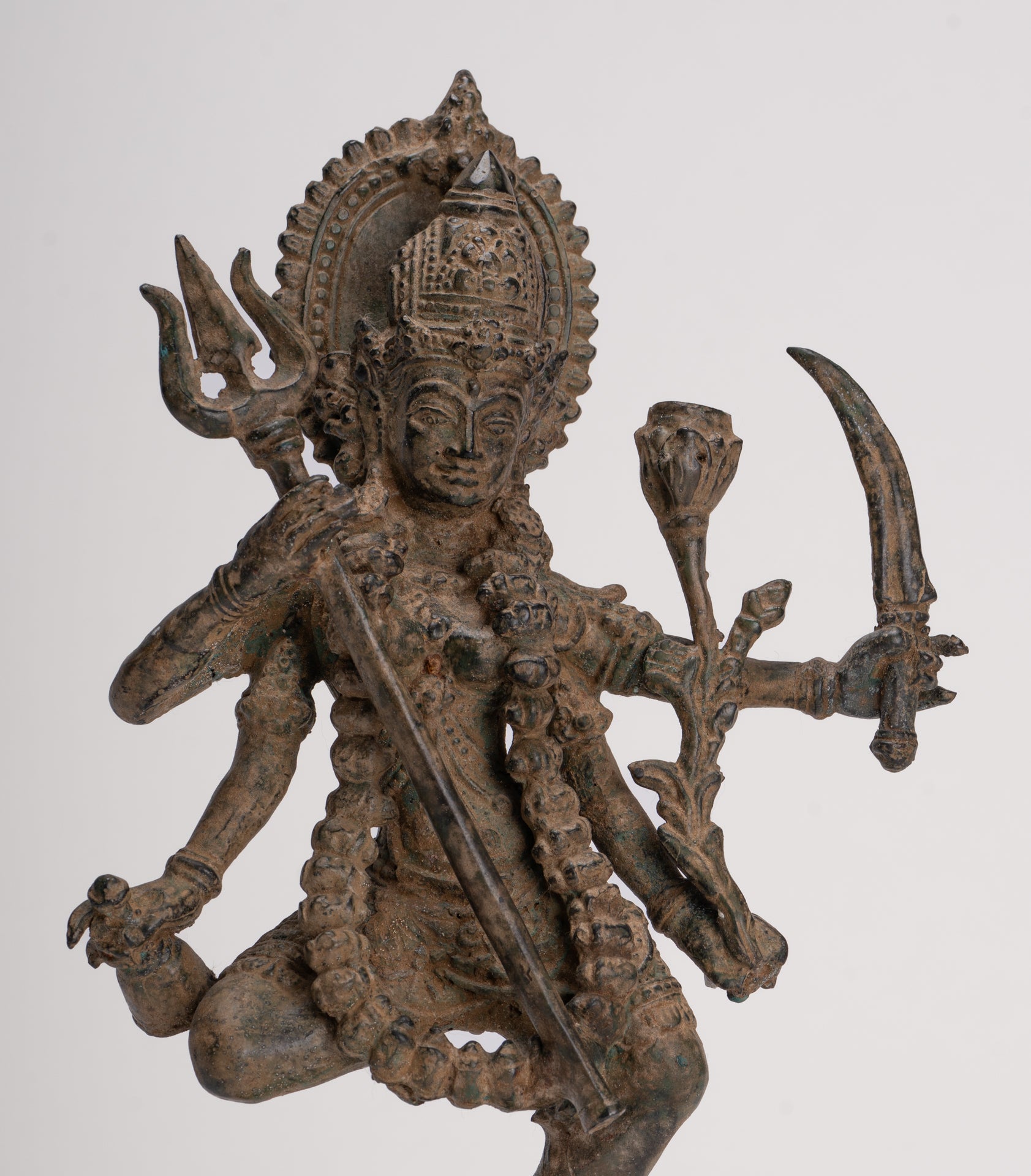 Kali Statue - Antique Java Style Majapahit Standing Bronze Kali or Mahakali Statue - 28cm/11"