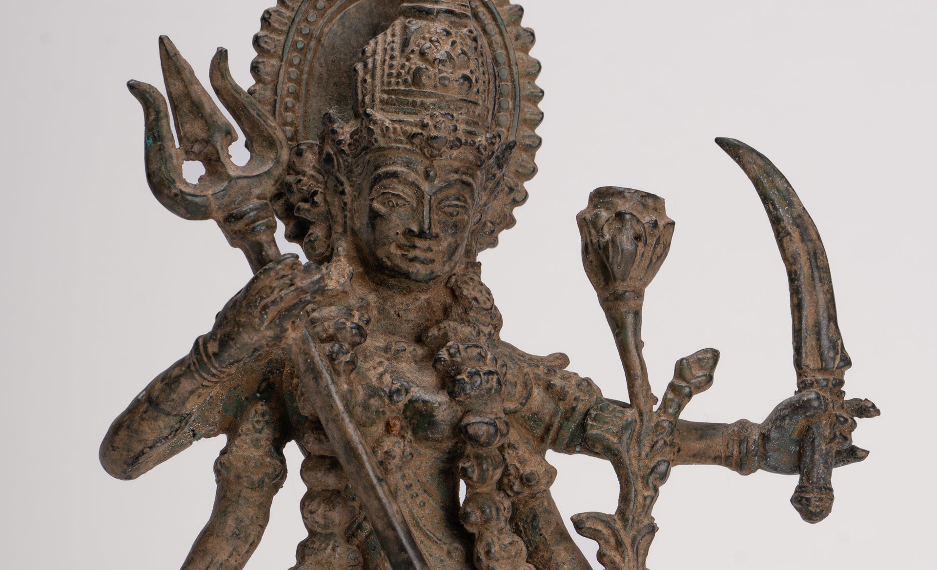 Kali Statue - Antique Java Style Majapahit Standing Bronze Kali or Mahakali Statue - 28cm/11"