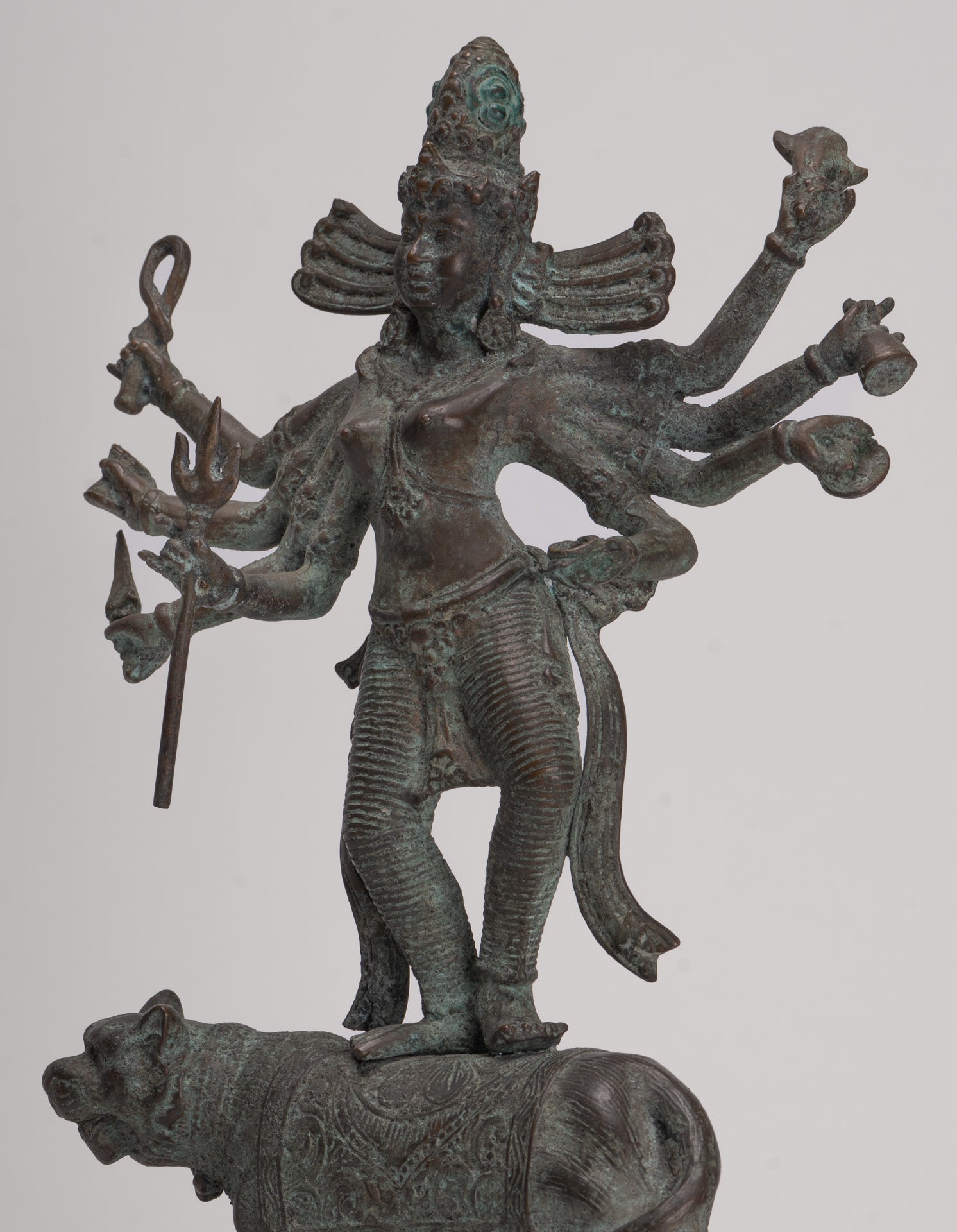 Antique Javanese Style Majapahit Simhavahini Durga Statue - 37cm/15"