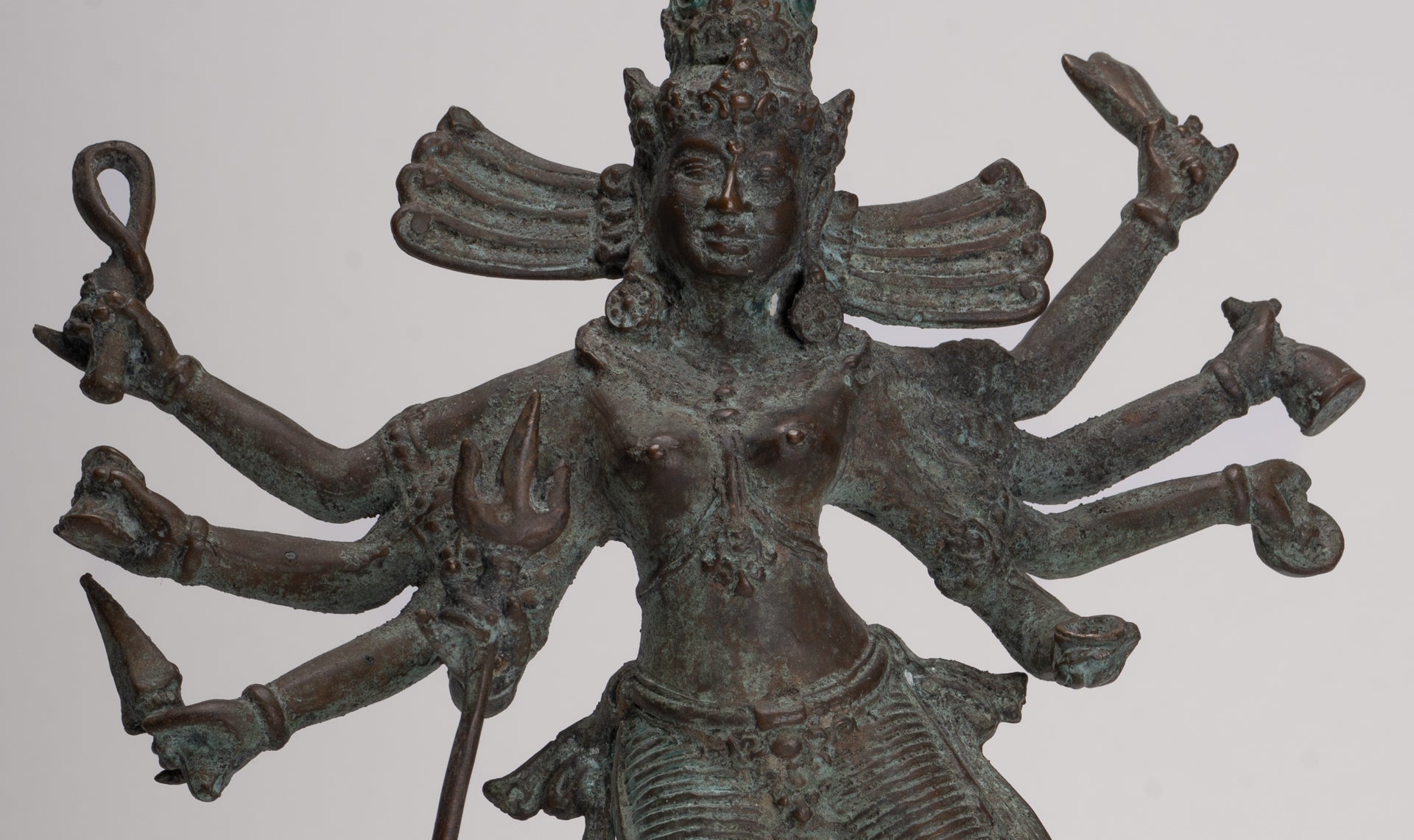 Antique Javanese Style Majapahit Simhavahini Durga Statue - 37cm/15"