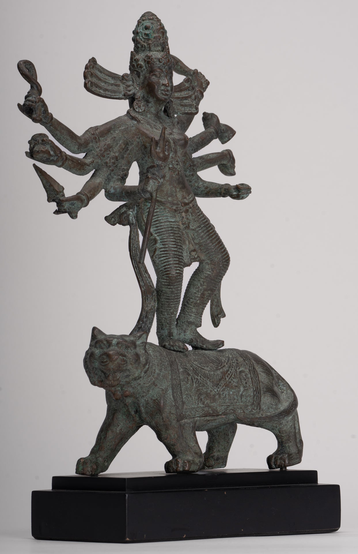 Antique Javanese Style Majapahit Simhavahini Durga Statue - 37cm/15"