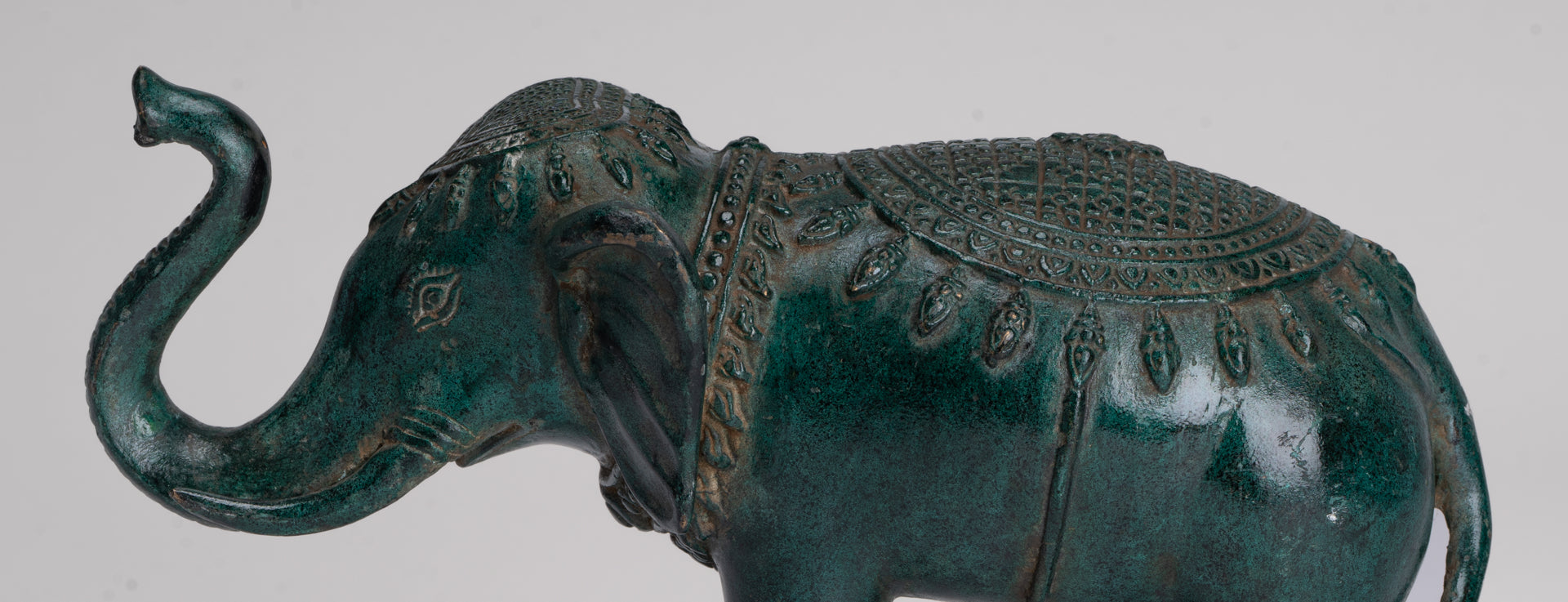 Antique Khmer Style Bronze Trumpeting Elephant Statue - 24cm/10" Long