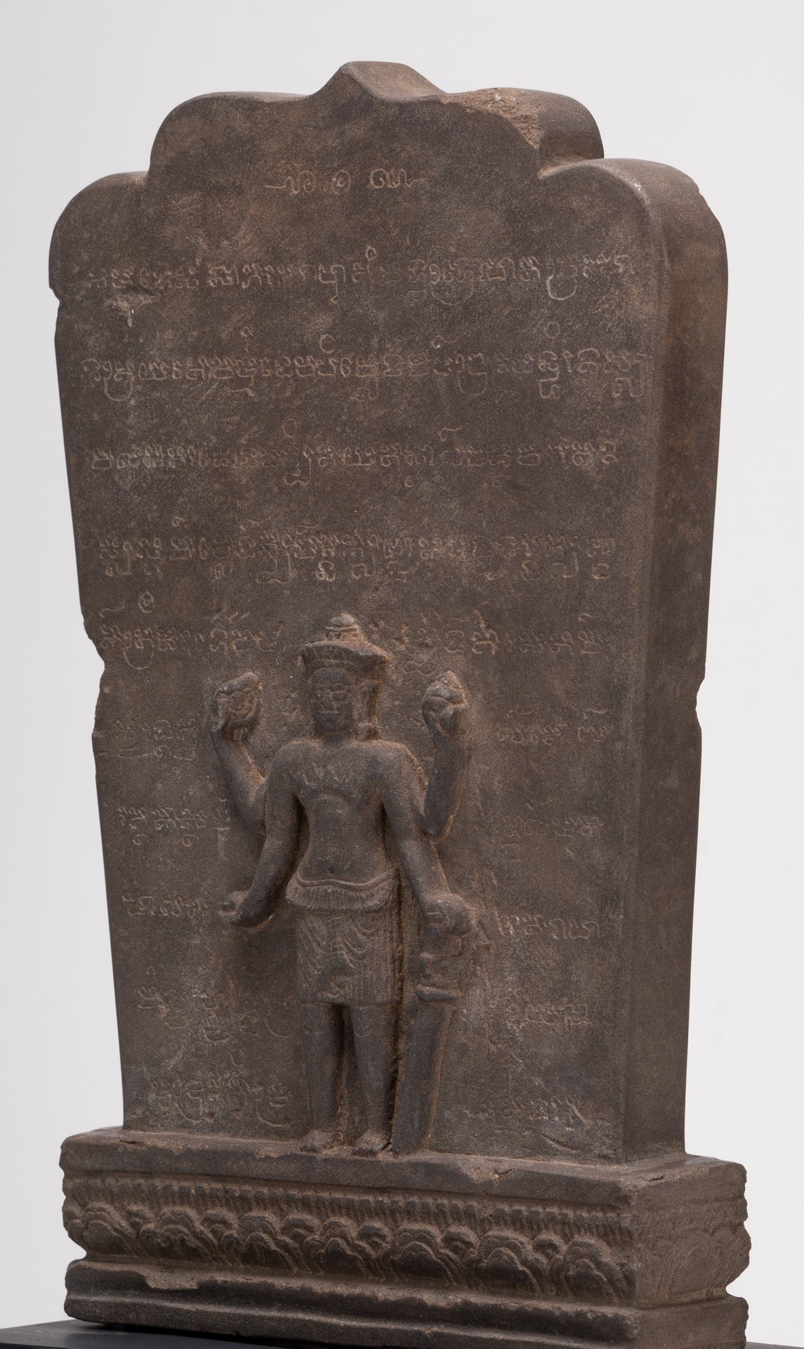Antique Bayon Style Mounted Stone Stele Vishnu Statue - 42cm/17"