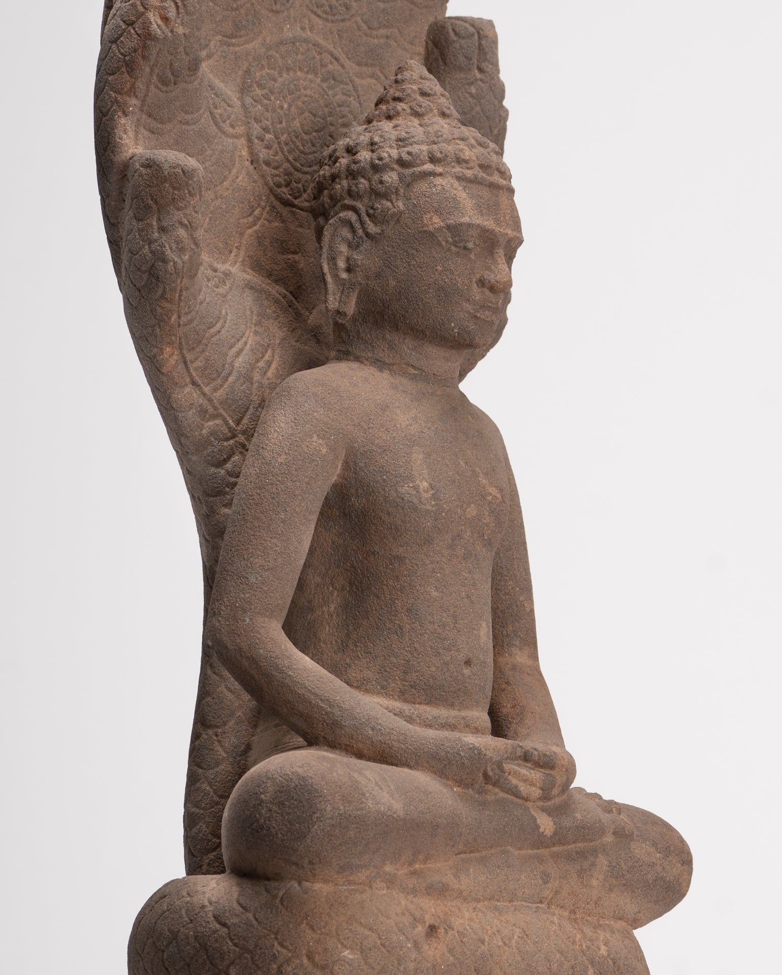 Buddha Statue - Antique Dvaravati Style Thai Stone Naga Meditation Buddha - 58cm/23"