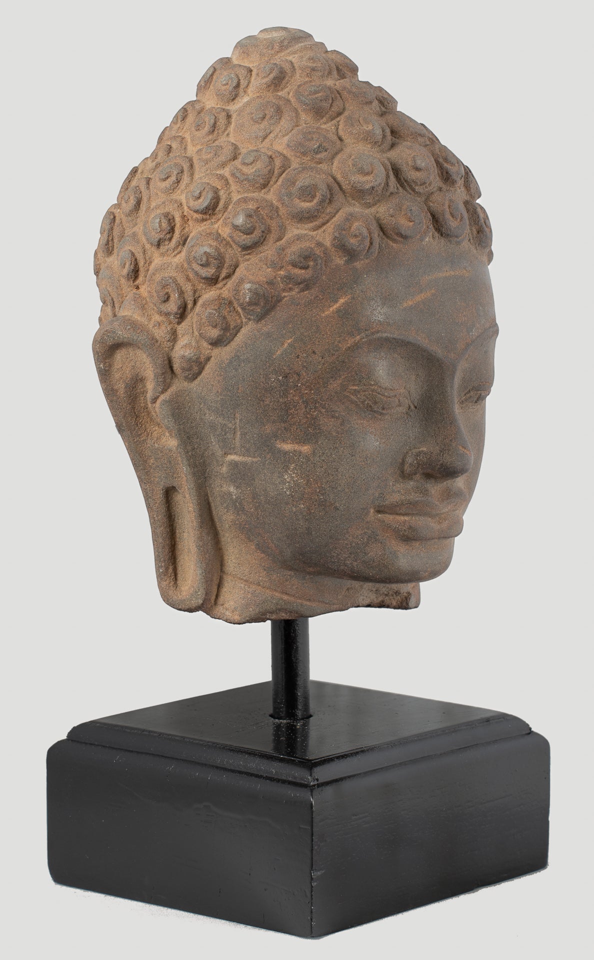 Buddha Statue - Antique Dvaravati Style Thai Stone Buddha Head Statue - 27cm/11"