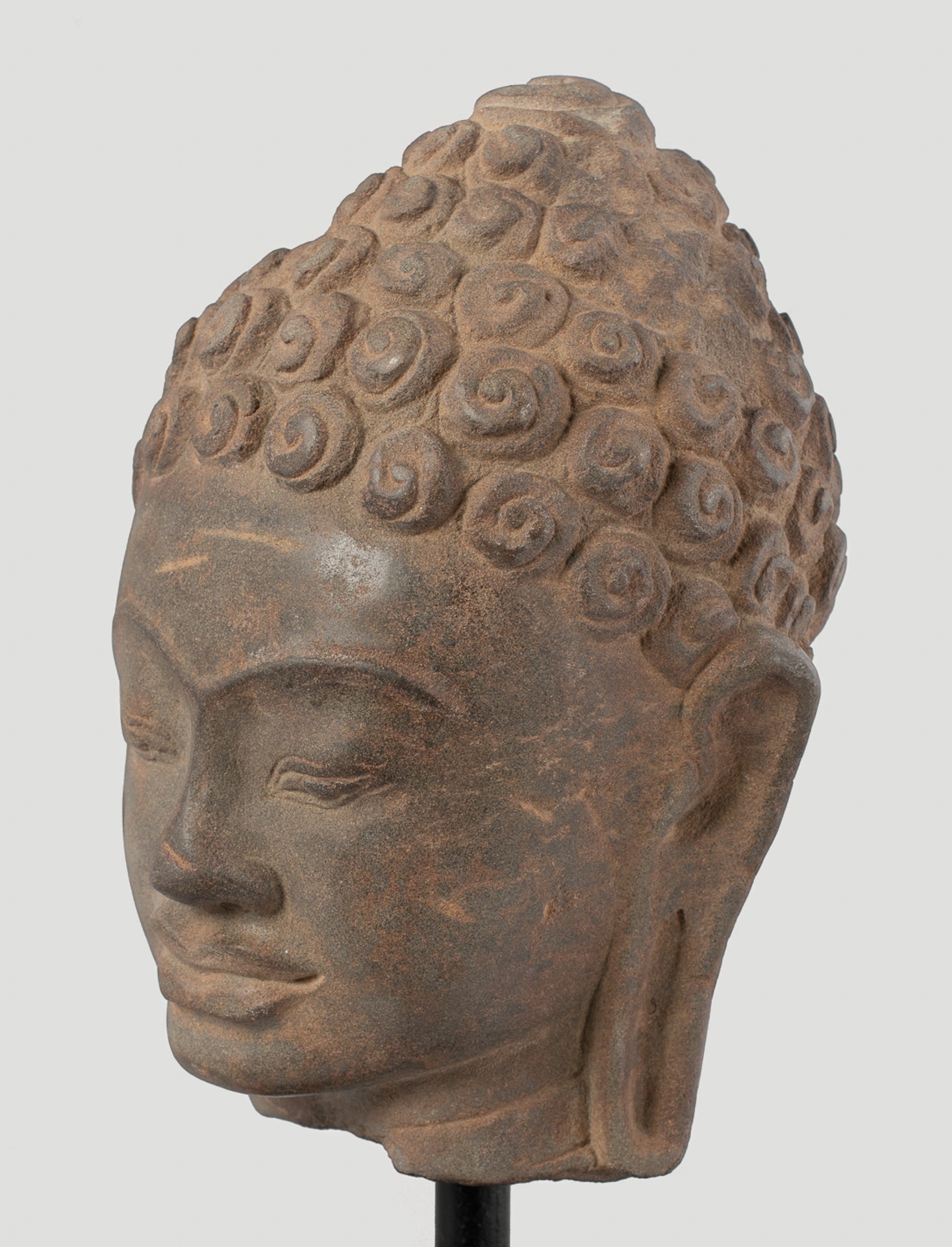 Buddha Statue - Antique Dvaravati Style Thai Stone Buddha Head Statue - 27cm/11"