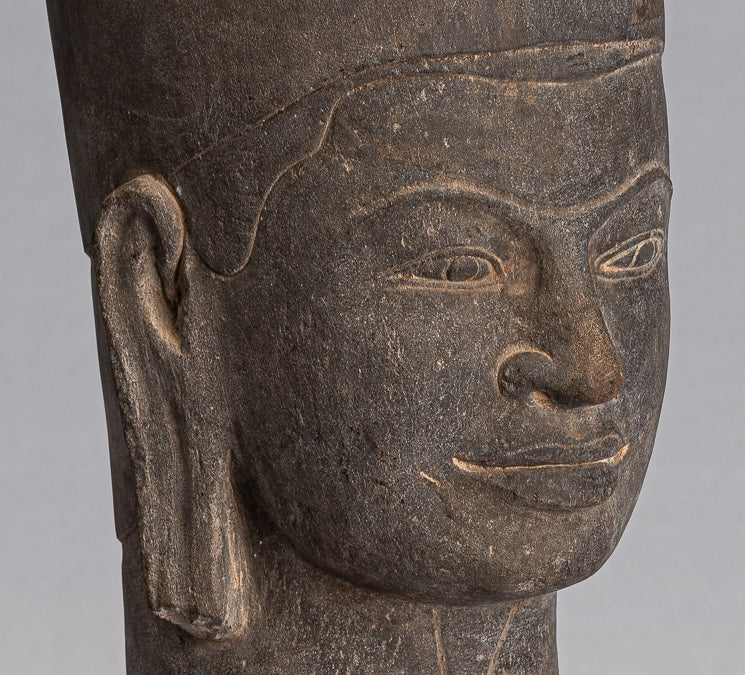 Vishnu Statue - Antique Phnom Da Style Stone Mounted Vishnu Head - 37cm/15"