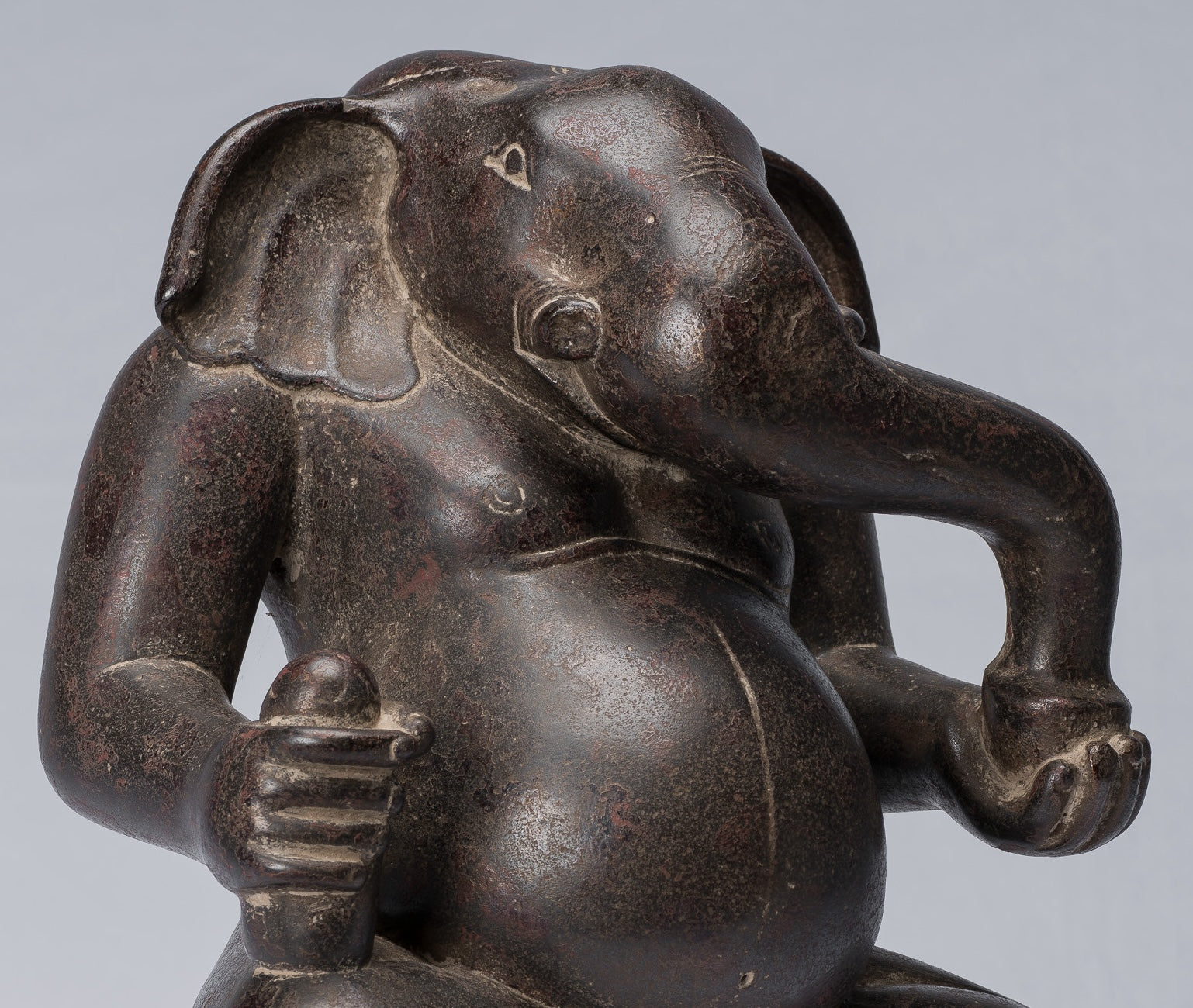 Antique Cham Style Vietnamese Seated Stone Ganesha Statue - 31cm/12"