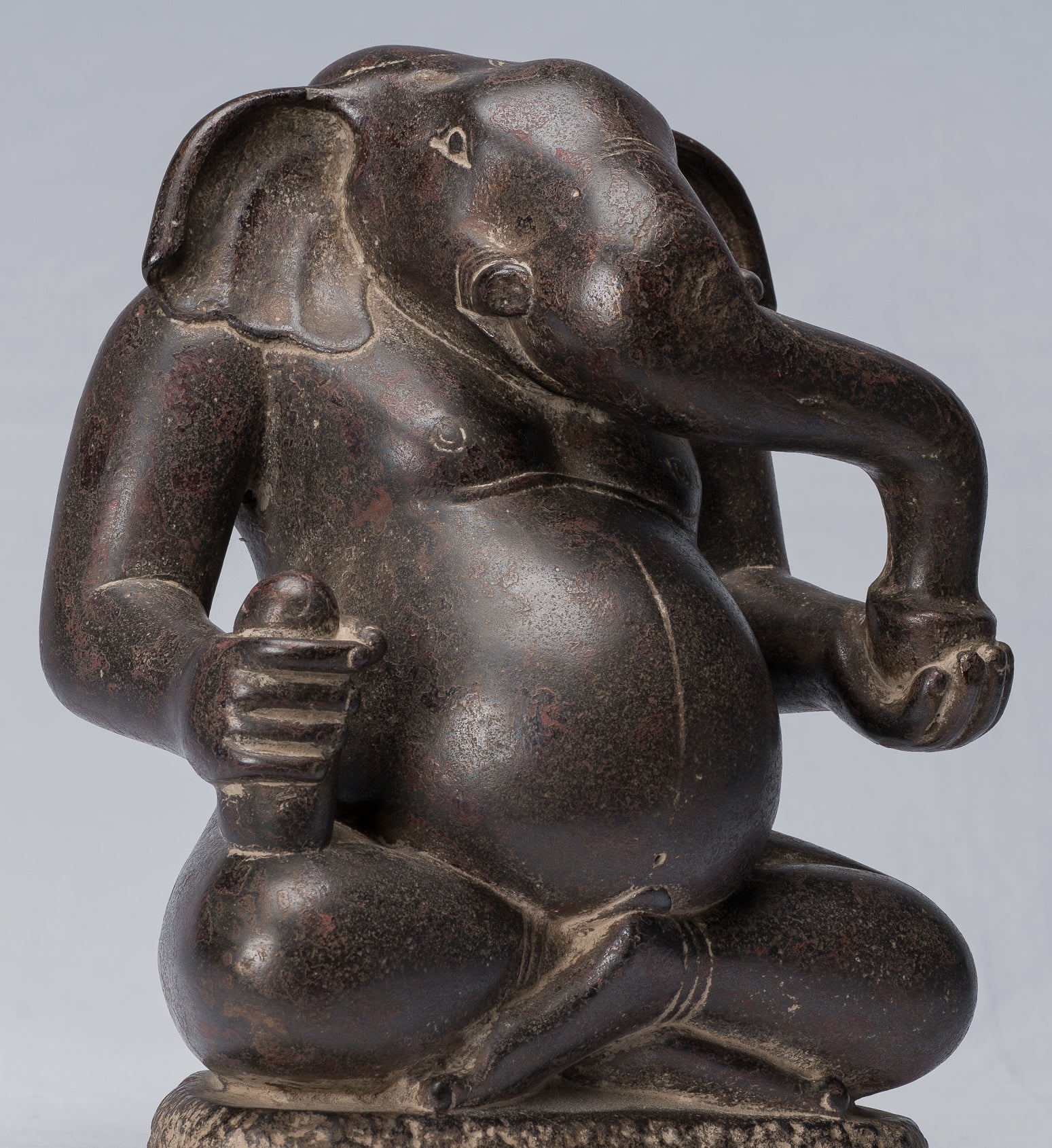 Antique Cham Style Vietnamese Seated Stone Ganesha Statue - 31cm/12"