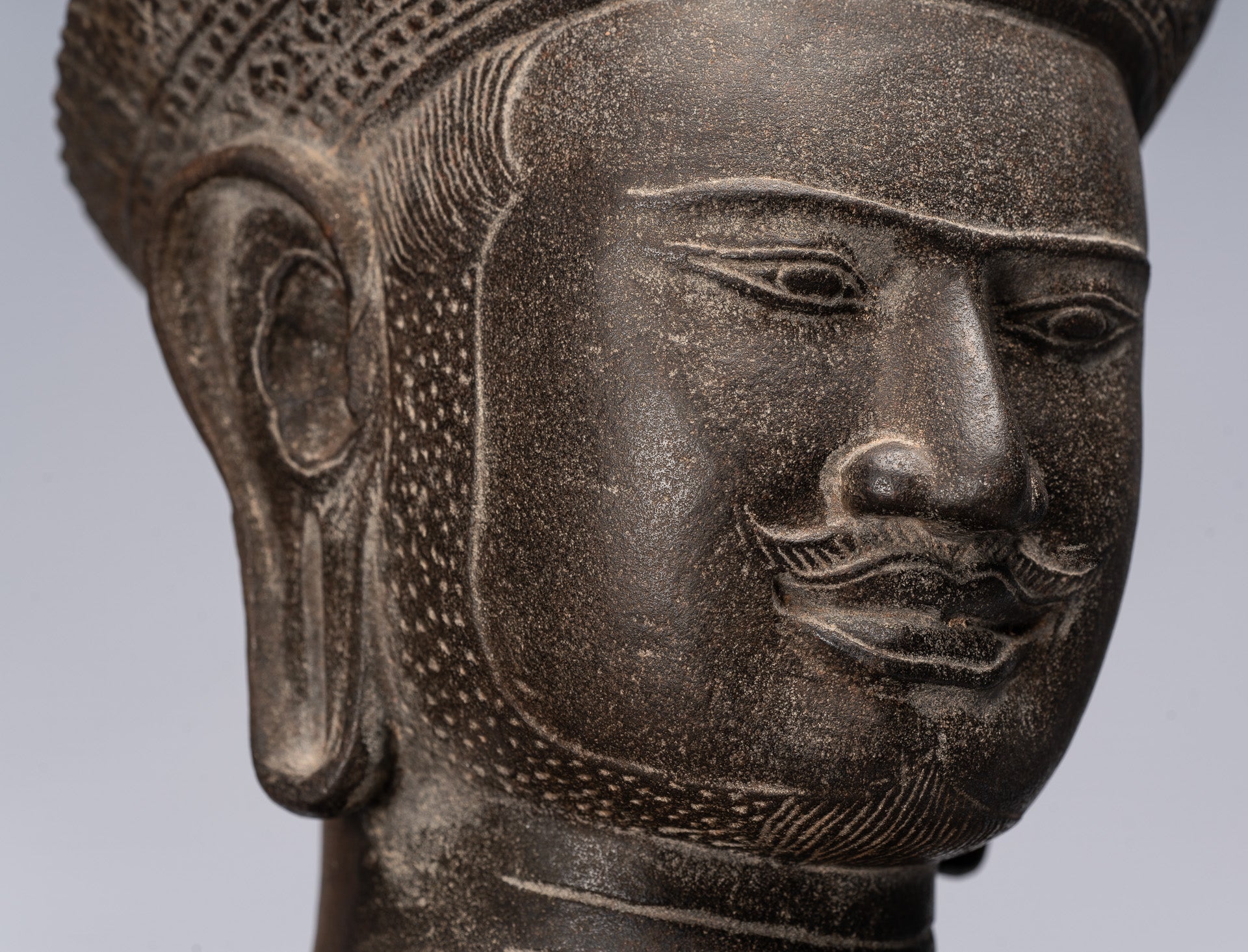 Antique Khmer Style Stone Koh Ker Seated Bodhisattva Avalokitesvara Statue-62cm/25 "