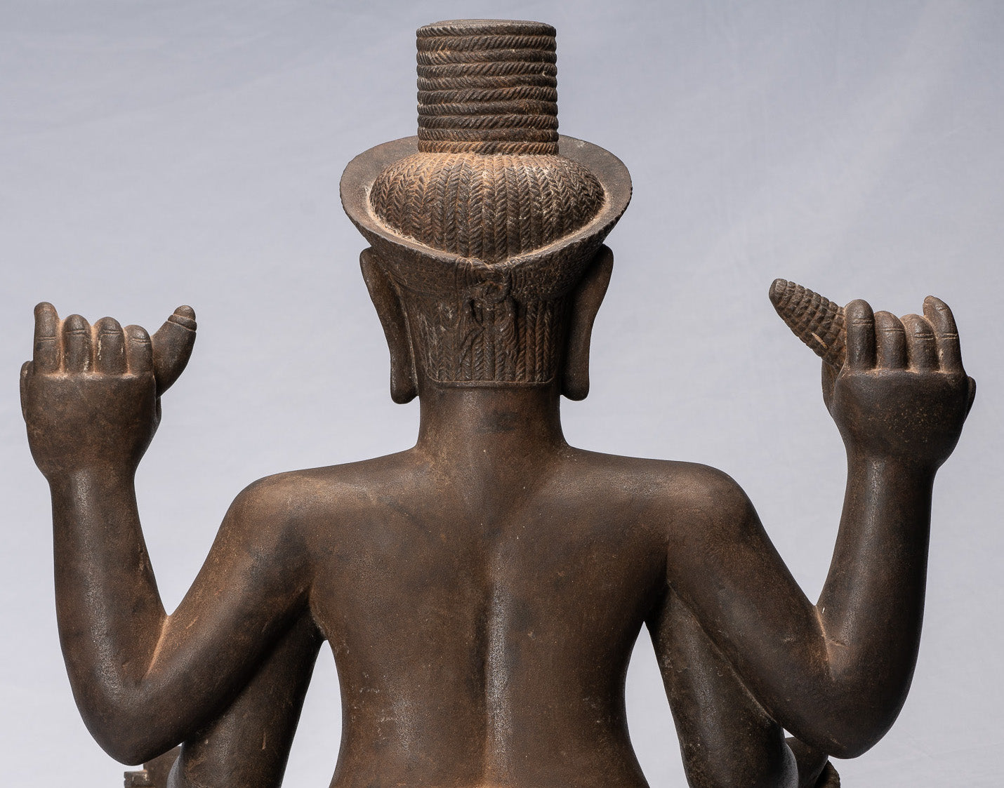 Antique Khmer Style Stone Koh Ker Seated Bodhisattva Avalokitesvara Statue-62cm/25 "