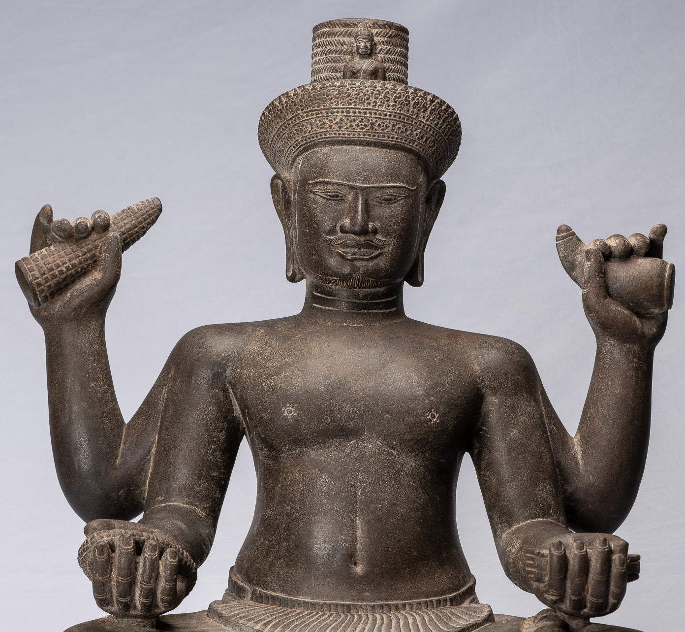 Antique Khmer Style Stone Koh Ker Seated Bodhisattva Avalokitesvara Statue-62cm/25 "